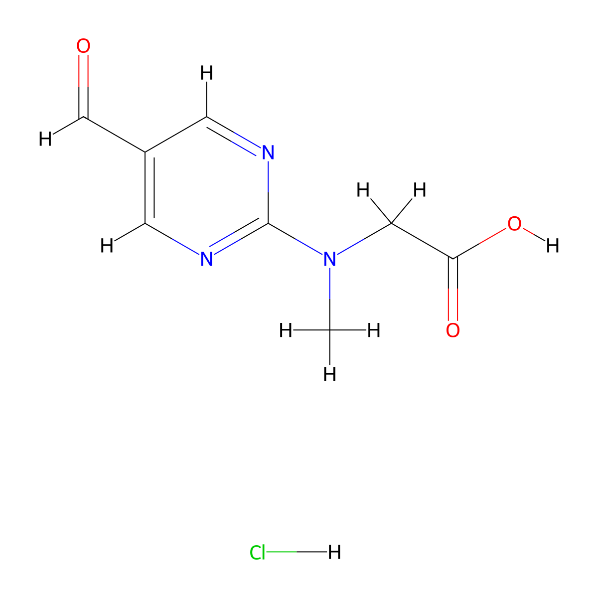 2-[(5-Formylpyrimidin-2-yl)(methyl)amino]acetic acid hydrochloride molecular structure, CAS 2044902-05-6