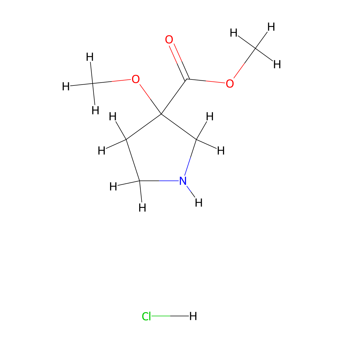 Methyl 3-methoxypyrrolidine-3-carboxylate hydrochloride molecular structure, CAS 2044902-55-6