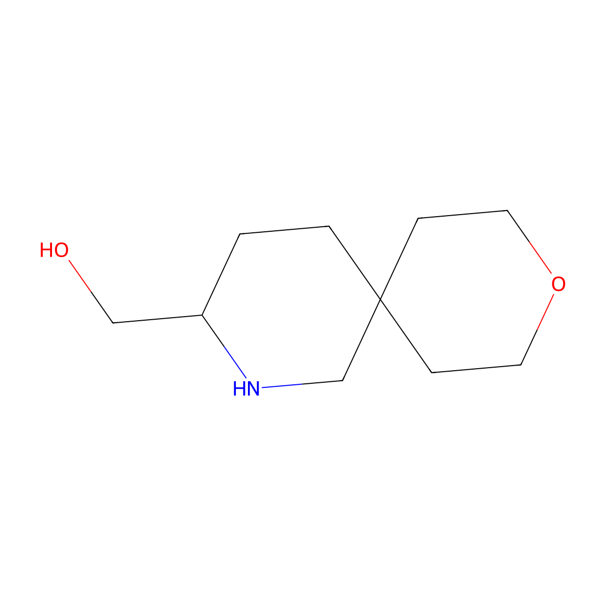 (9-Oxa-2-azaspiro(5.5)undecan-3-yl)methanol molecular structure, CAS 2044927-11-7