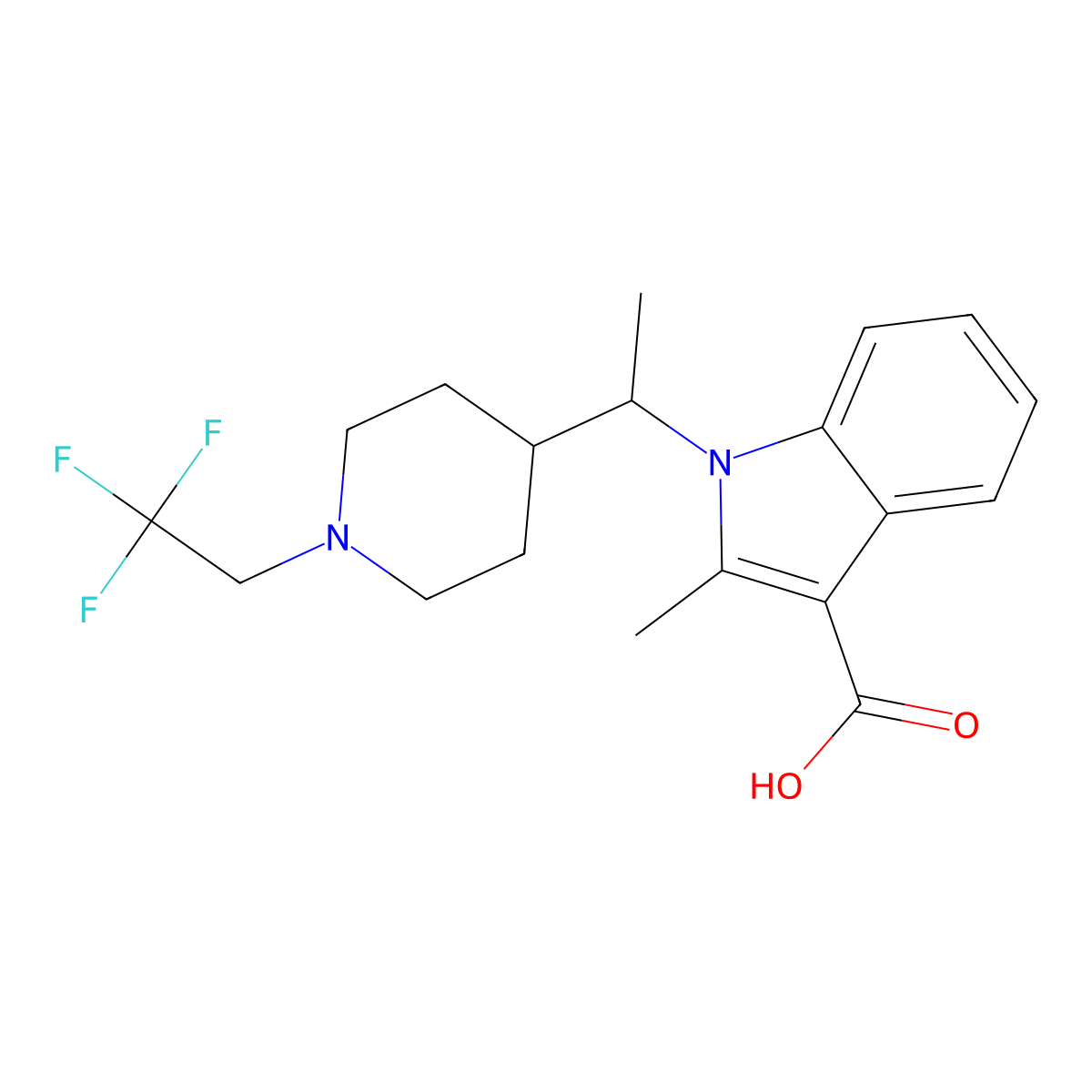 (R)-2-Methyl-1-(1-(1-(2,2,2-trifluoroethyl)piperidin-4-yl)ethyl)-1H-indole-3-carboxylic acid molecular structure, CAS 2044968-99-0