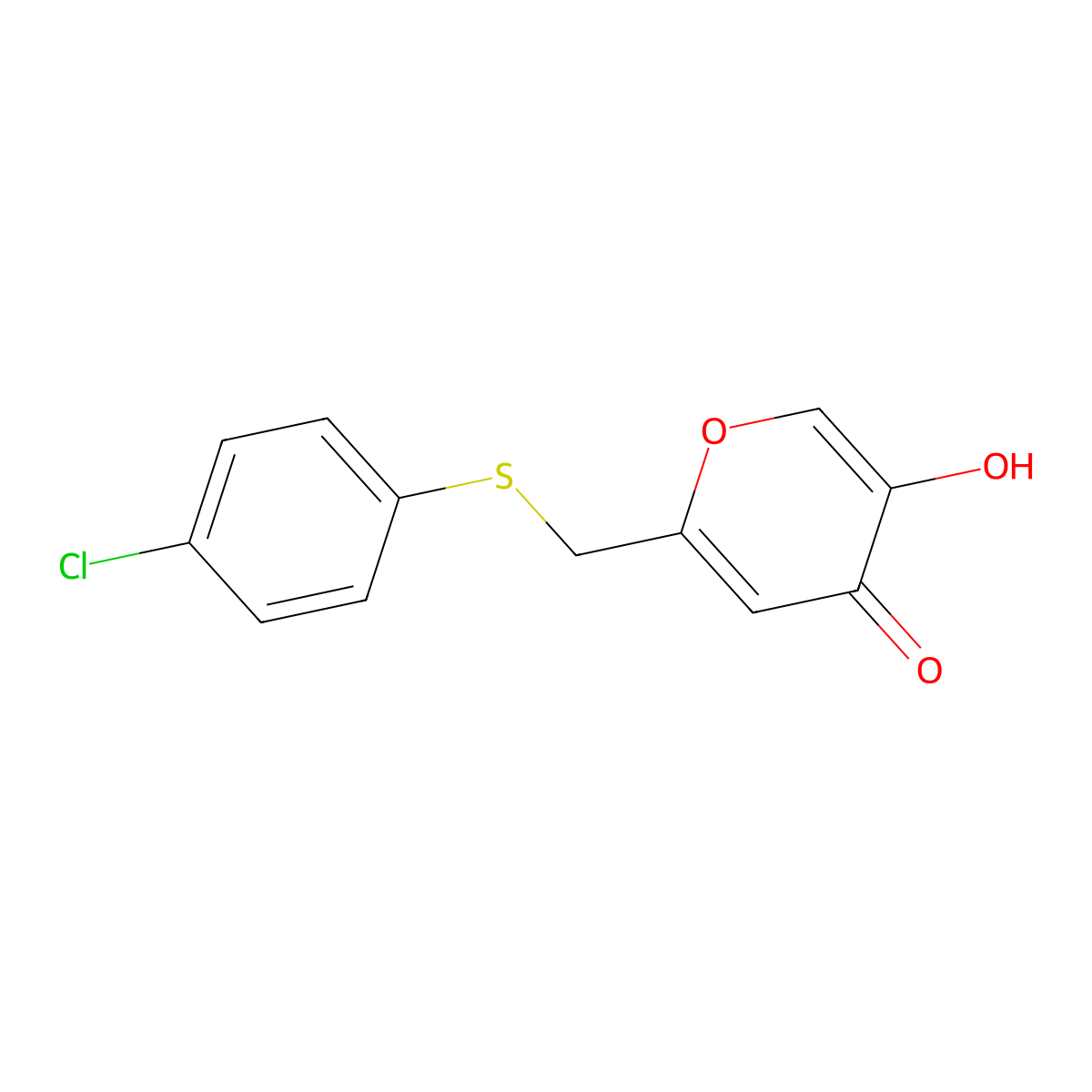2-(((4-chlorophenyl)thio)methyl)-5-hydroxy-4H-pyran-4-one molecular structure, CAS 204503-11-7