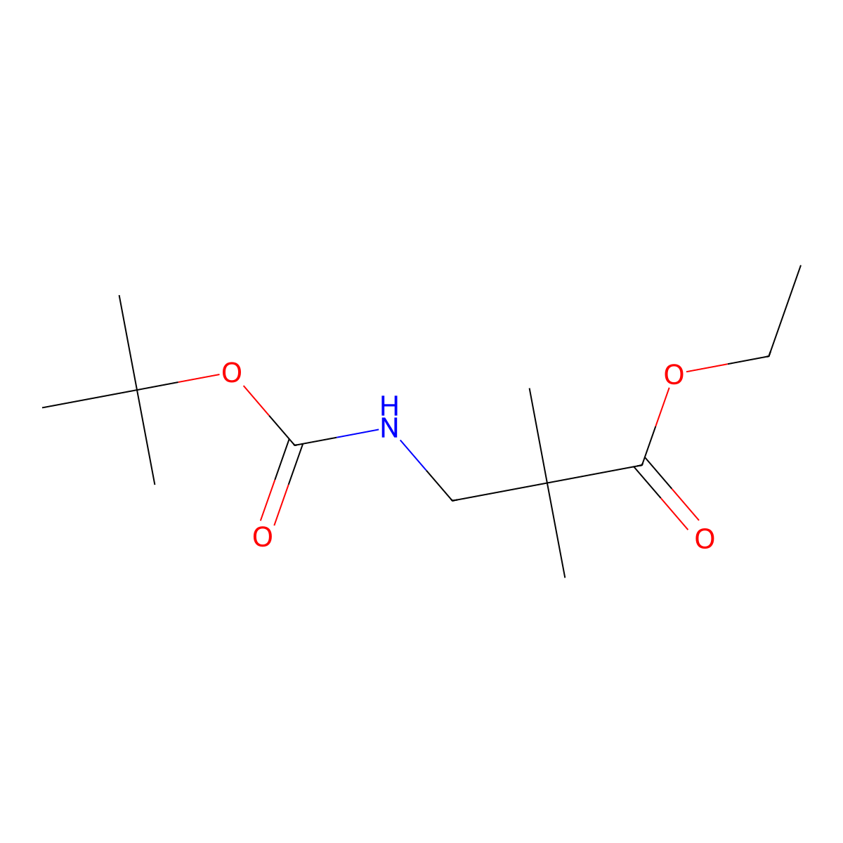 Ethyl 3-((tert-butoxycarbonyl)amino)-2,2-dimethylpropanoate molecular structure, CAS 204514-14-7