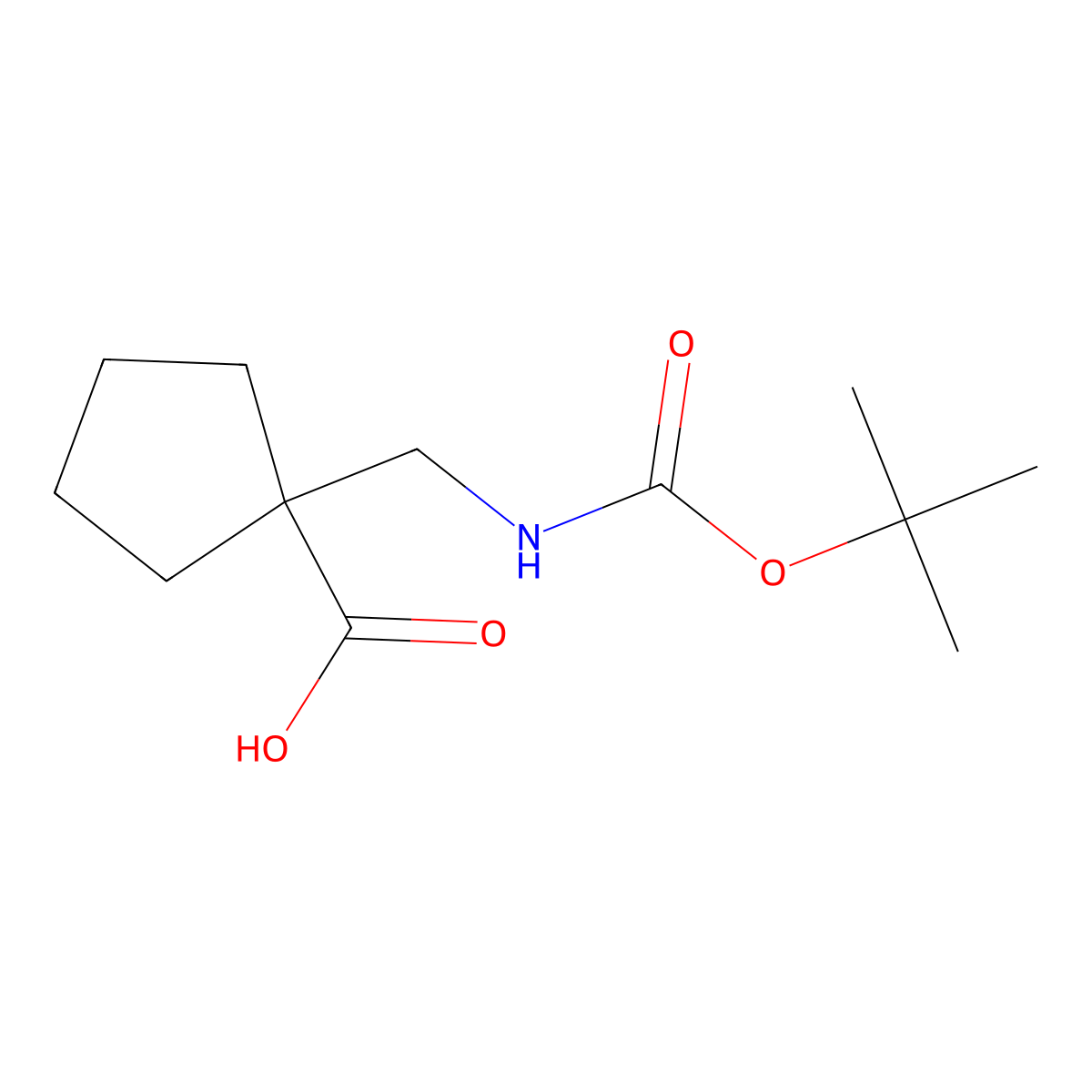 1-((((Tert-butoxy)carbonyl)amino)methyl)cyclopentane-1-carboxylic acid molecular structure, CAS 204514-22-7