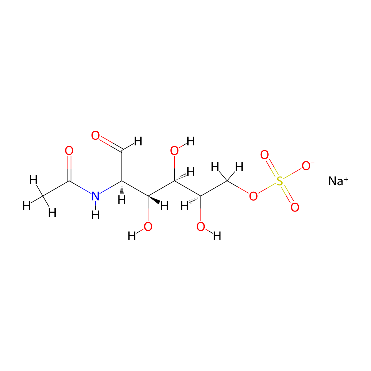 Sodium (2R,3R,4R,5R)-5-acetamido-2,3,4-trihydroxy-6-oxohexyl sulfate molecular structure, CAS 204575-07-5