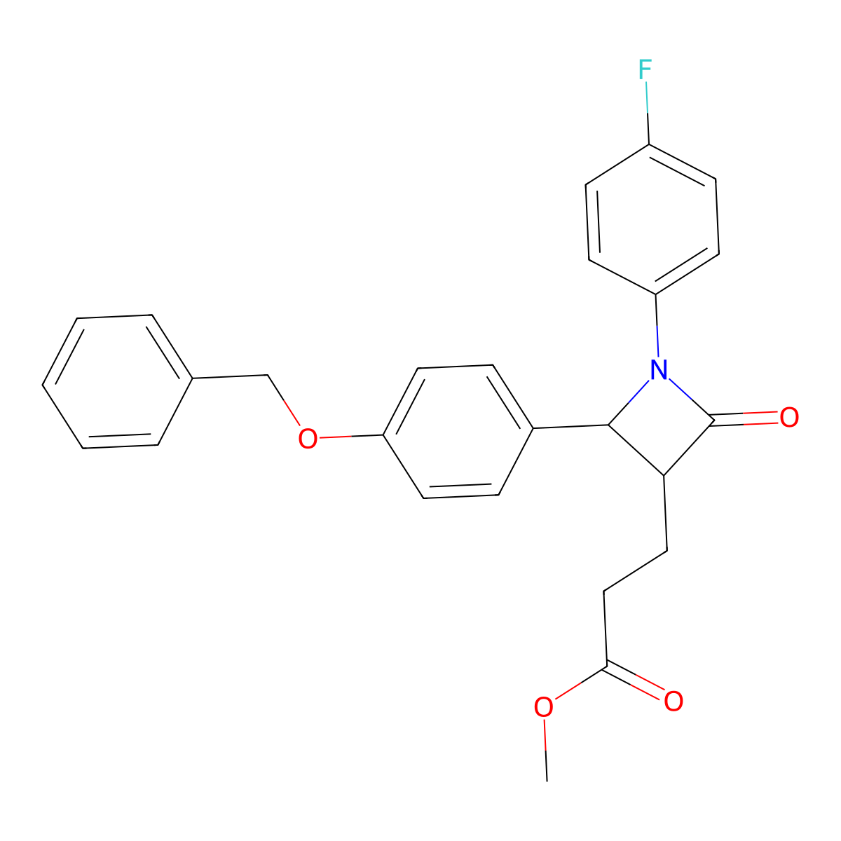 Methyl 3-((2S,3R)-2-(4-(benzyloxy)phenyl)-1-(4-fluorophenyl)-4-oxoazetidin-3-yl)propanoate molecular structure, CAS 204589-80-0