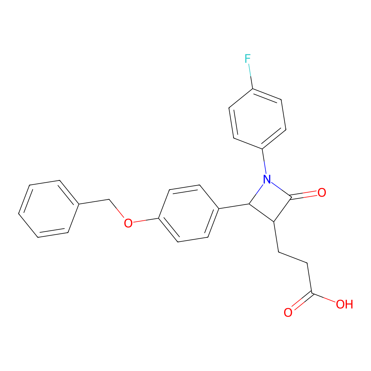 3-((2S,3R)-2-(4-(Benzyloxy)phenyl)-1-(4-fluorophenyl)-4-oxoazetidin-3-yl)propanoic acid molecular structure, CAS 204589-82-2