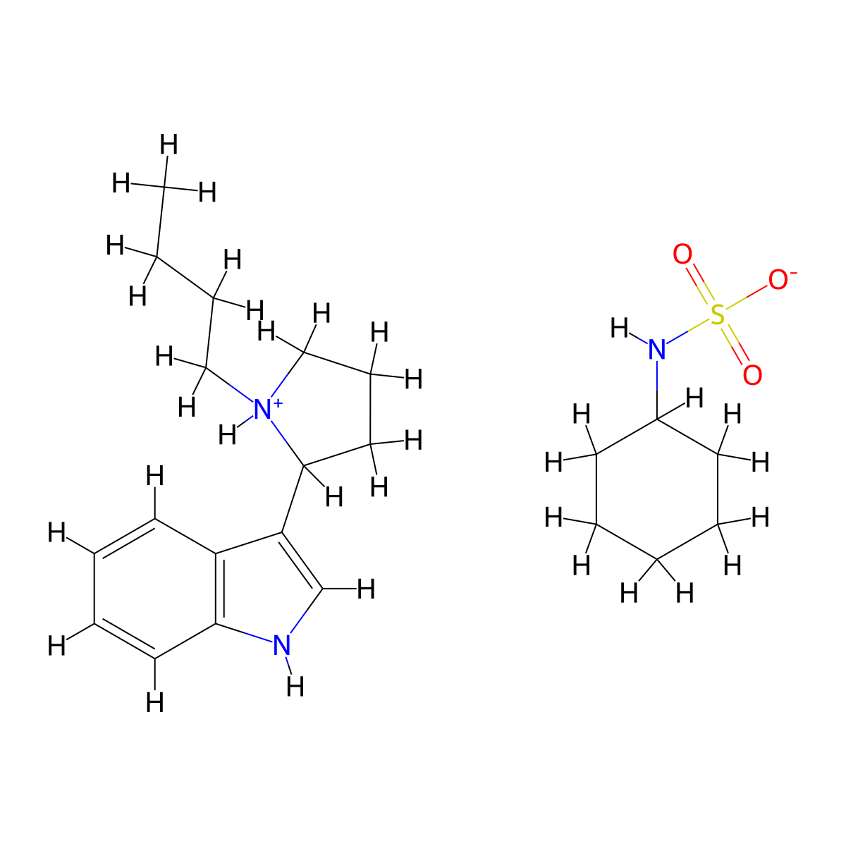 Indole, 3-(1-butyl-2-pyrrolidinyl)-, cyclohexanesulfamate molecular structure, CAS 20465-88-7