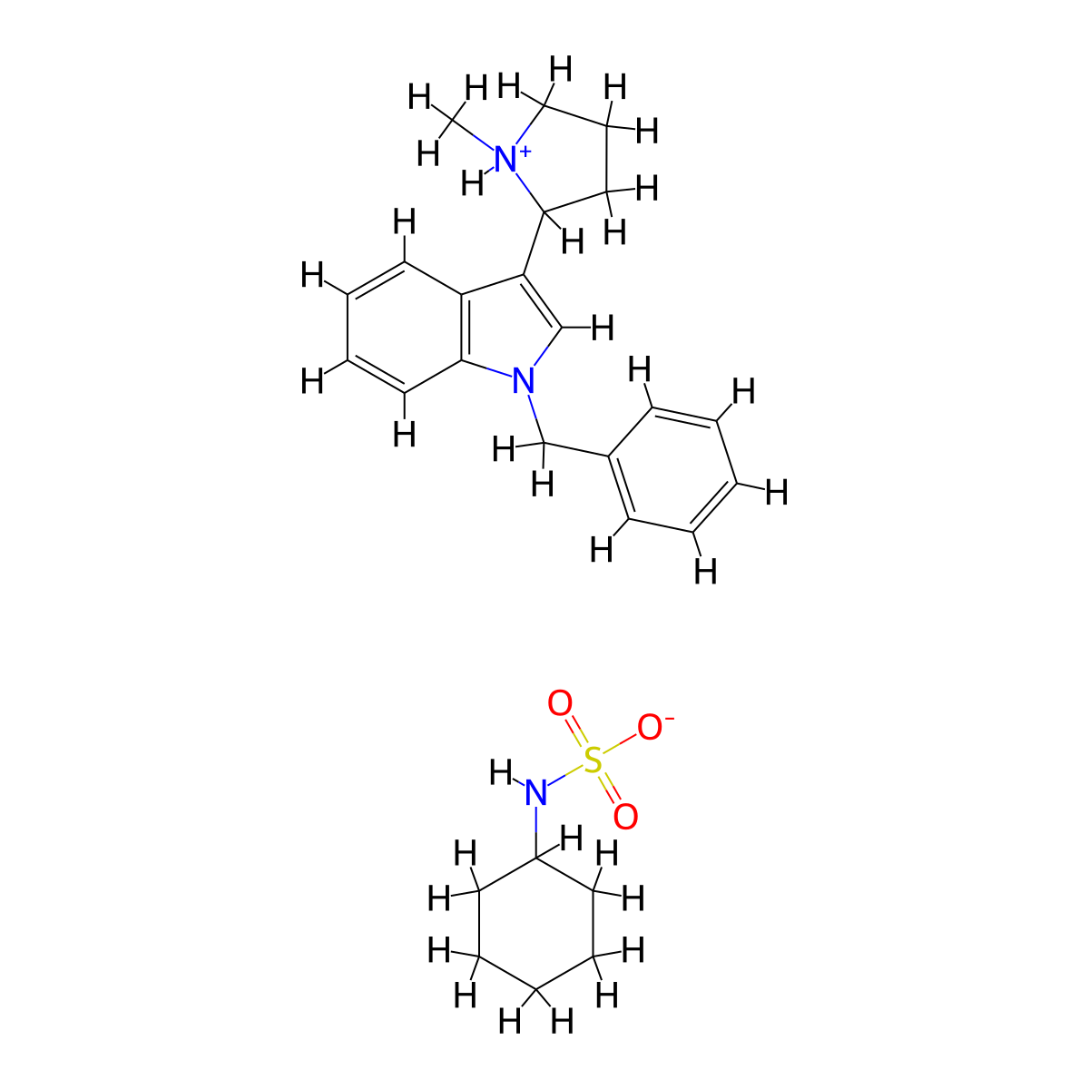 Cyclohexylsulfamic acid--1-benzyl-3-(1-methylpyrrolidin-2-yl)-1H-indole (1/1) molecular structure, CAS 20465-89-8