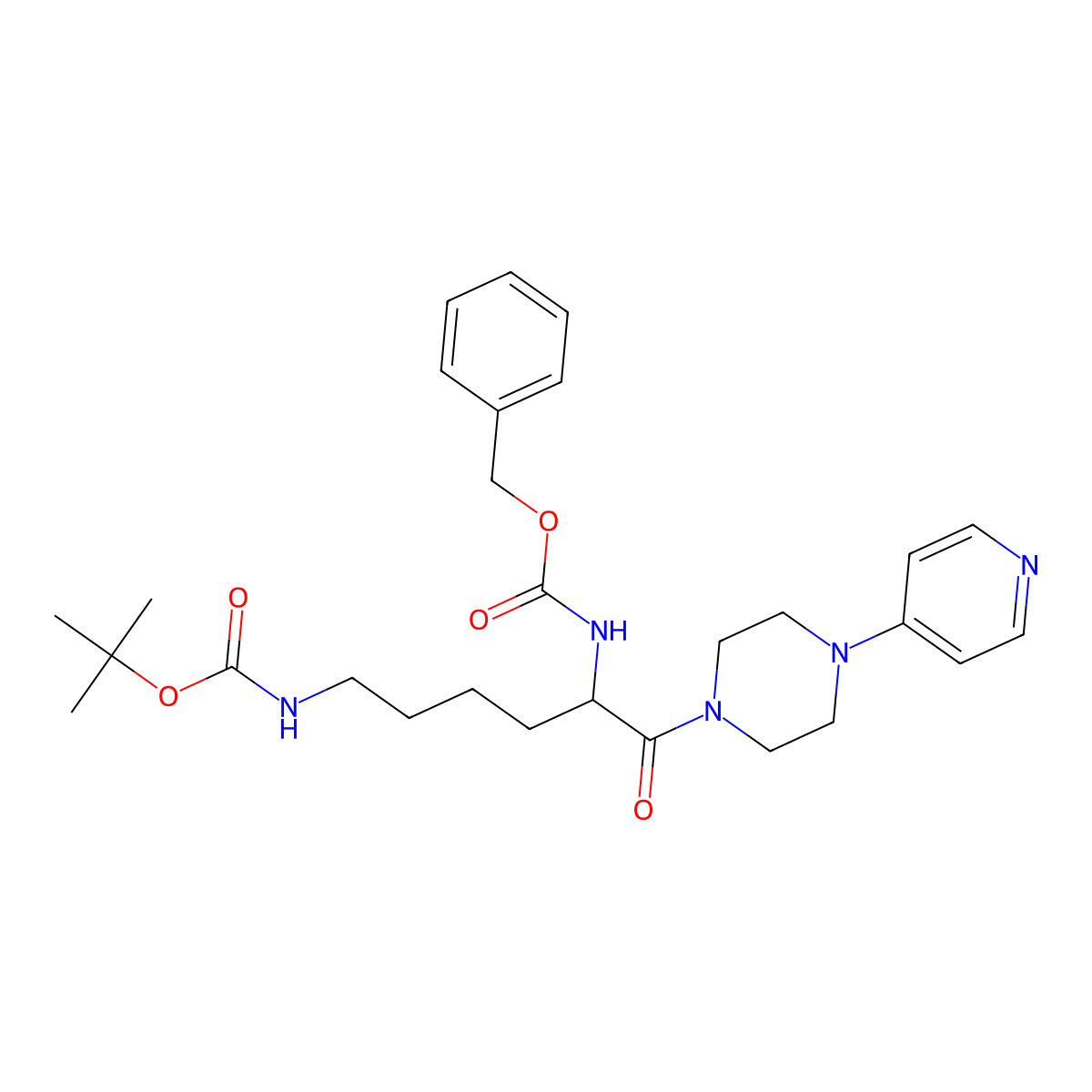 (S)-benzyl tert-butyl (6-oxo-6-(4-(pyridin-4-yl)piperazin-1-yl)hexane-1,5-diyl)dicarbamate molecular structure, CAS 204692-51-3