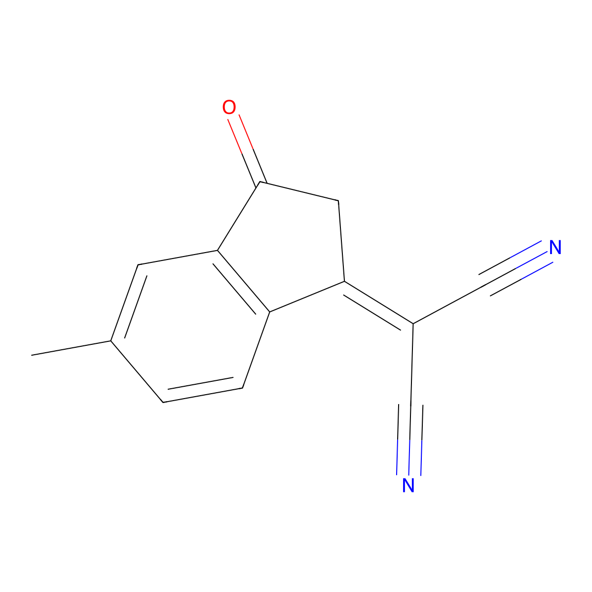 2-(2,3-Dihydro-5-methyl-3-oxo-1H-inden-1-ylidene)propanedinitrile molecular structure, CAS 2047352-75-8