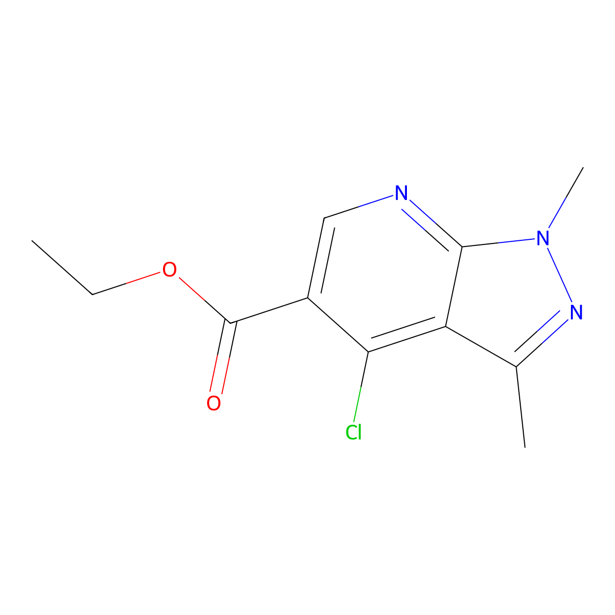 ethyl 4-chloro-1,3-dimethyl-1H-pyrazolo[3,4-b]pyridine-5-carboxylate molecular structure, CAS 20481-15-6
