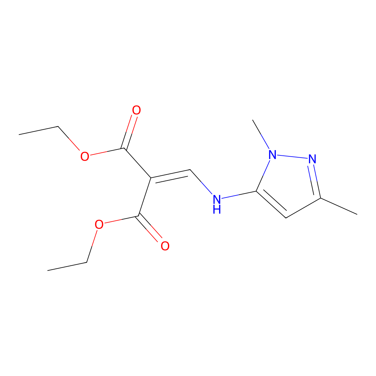 diethyl 2-{[(1,3-dimethyl-1H-pyrazol-5-yl)amino]methylidene}malonate molecular structure, CAS 20481-33-8