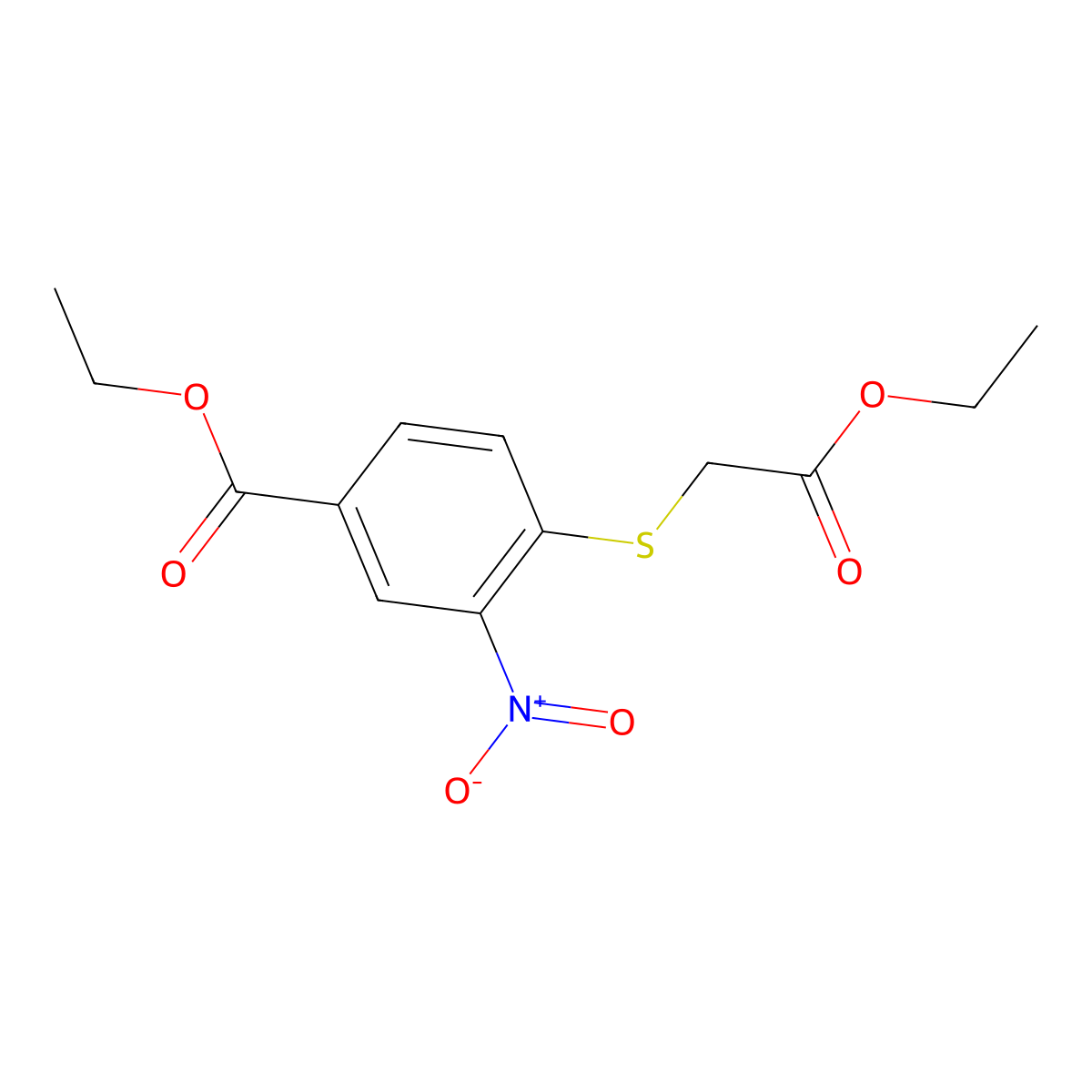 Ethyl 4-(2-ethoxy-2-oxoethyl)sulfanyl-3-nitrobenzoate molecular structure, CAS 204863-52-5