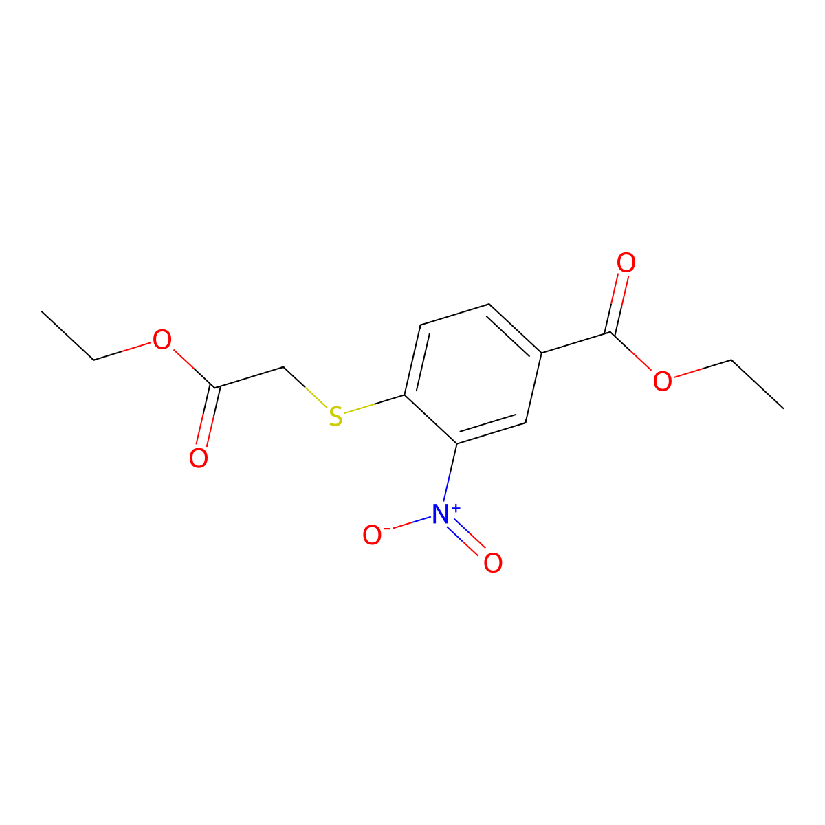 Ethyl 4-(2-ethoxy-2-oxoethyl)sulfanyl-3-nitrobenzoate molecular structure, CAS 204863-52-5