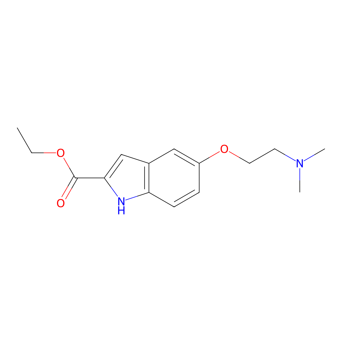 Ethyl 5-(2-(dimethylamino)ethoxy)-1H-indole-2-carboxylate molecular structure, CAS 204915-67-3