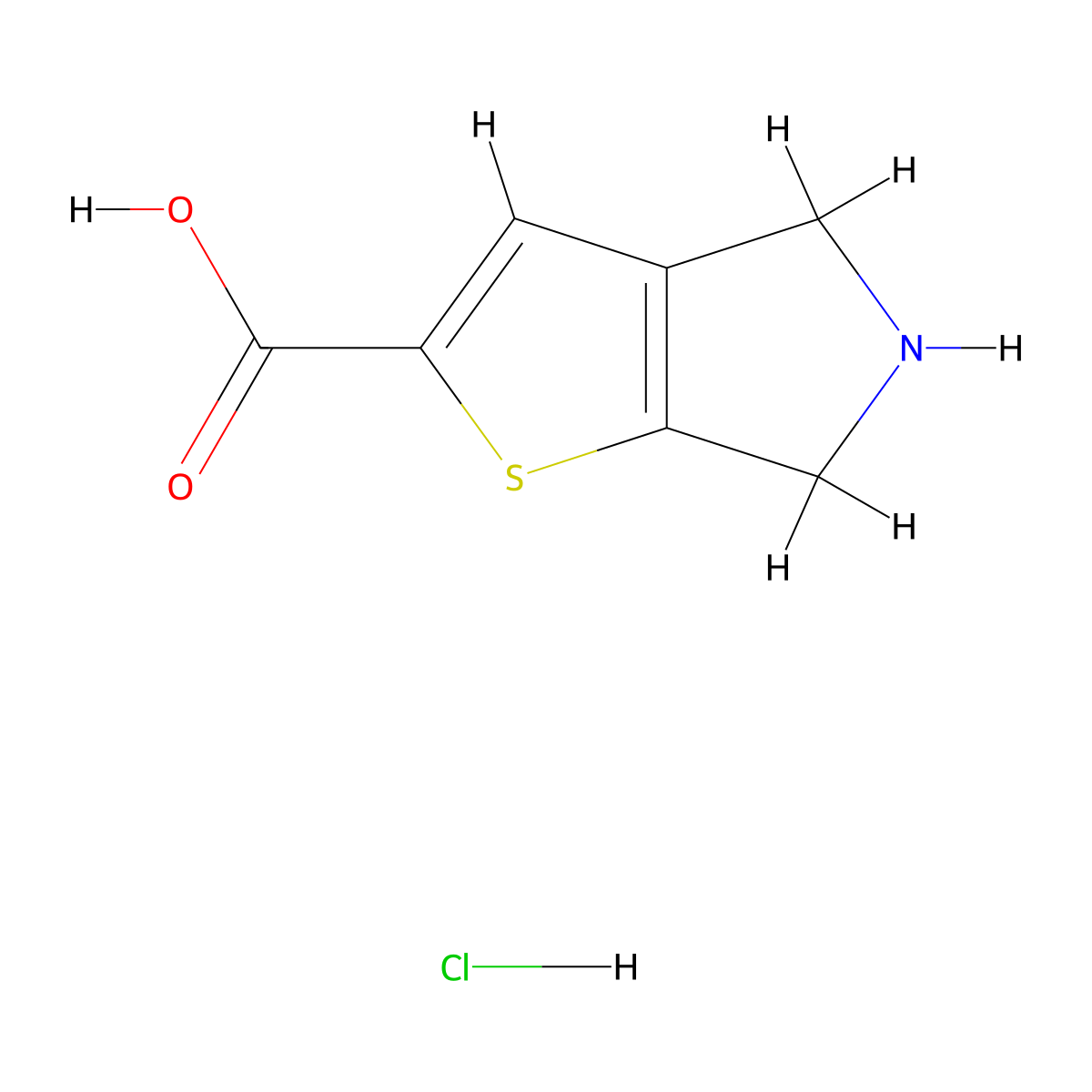 4H,5H,6H-thieno[2,3-c]pyrrole-2-carboxylic acid hydrochloride molecular structure, CAS 2050041-91-1