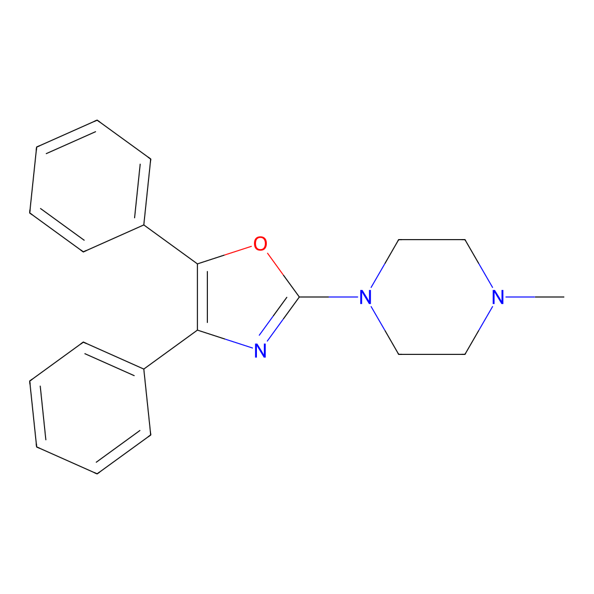 Oxazole, 4,5-diphenyl-2-(4-methyl-1-piperazinyl)- molecular structure, CAS 20503-88-2