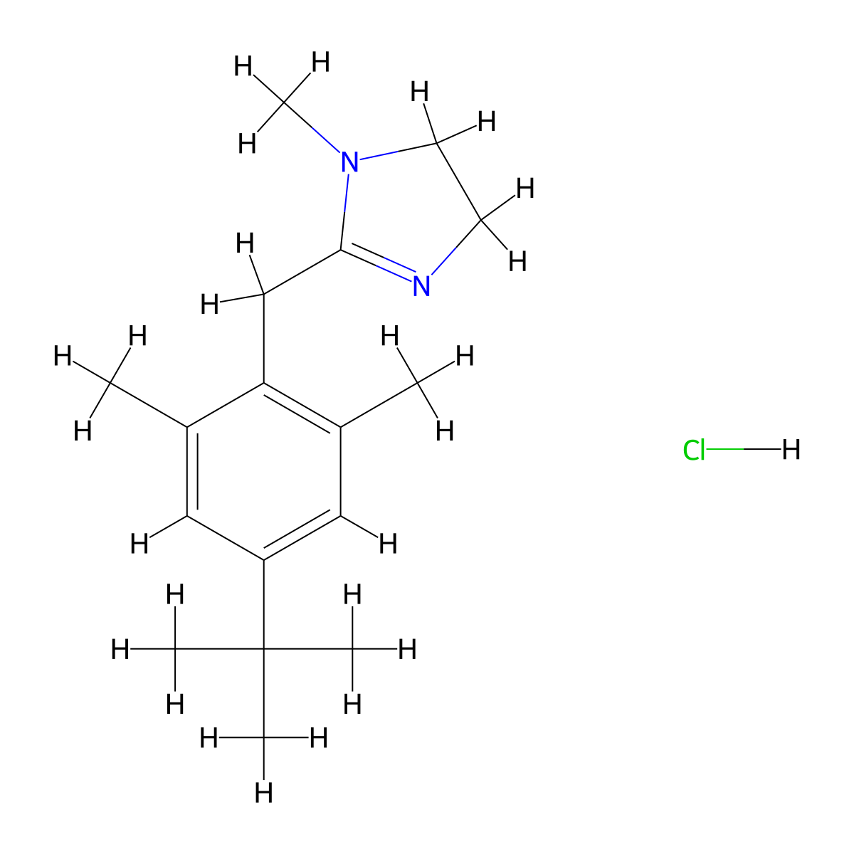 2-[(4-tert-butyl-2,6-dimethylphenyl)methyl]-1-methyl-4,5-dihydro-1H-imidazole hydrochloride molecular structure, CAS 205035-16-1