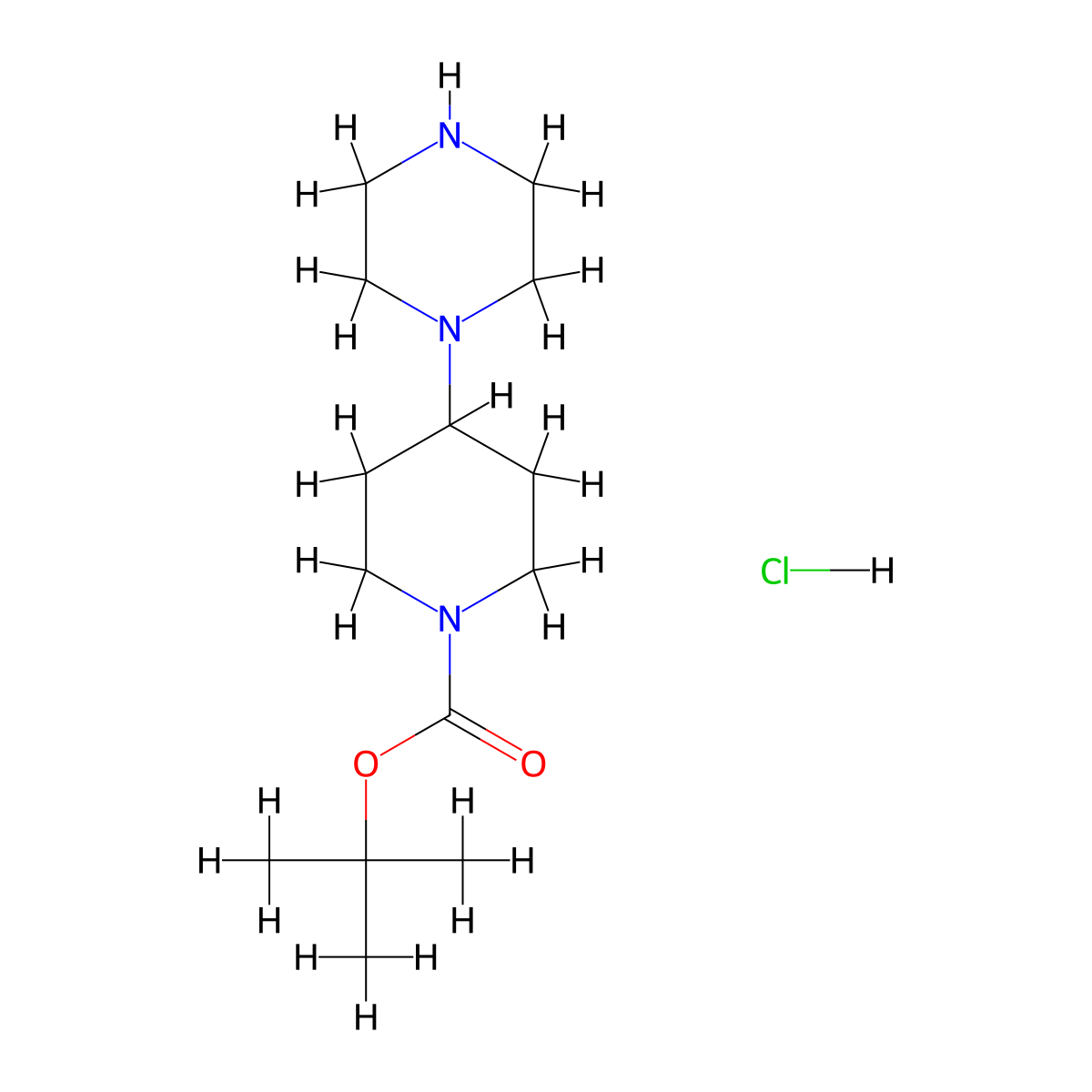 tert-Butyl 4-(piperazin-1-yl)piperidine-1-carboxylate--hydrogen chloride (1/1) molecular structure, CAS 205059-39-8