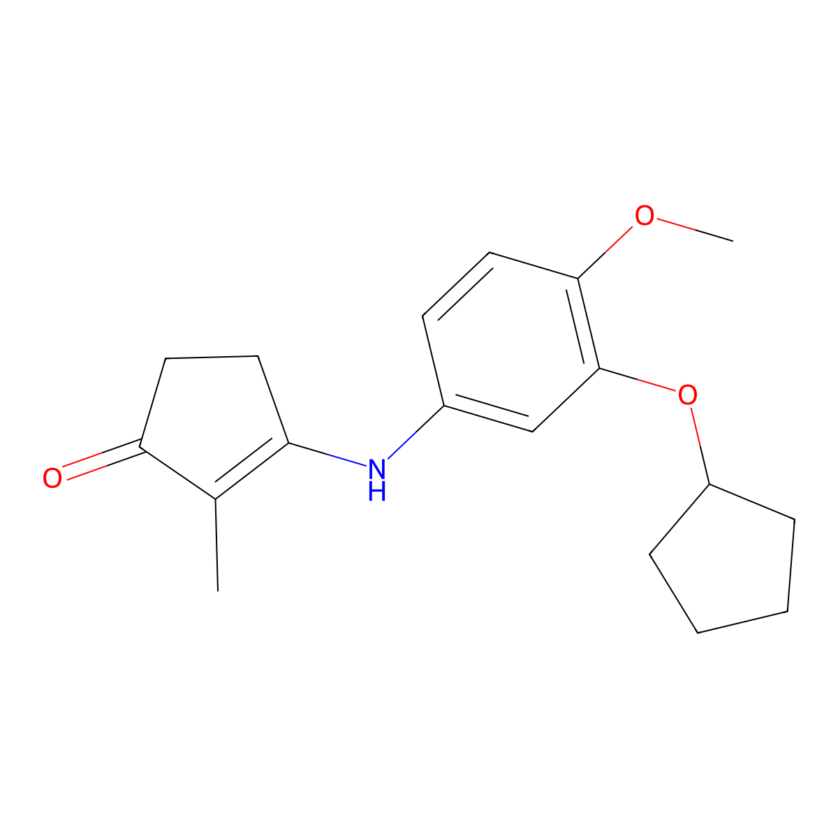 3-((3-(Cyclopentyloxy)-4-methoxyphenyl)amino)-2-methylcyclopent-2-enone molecular structure, CAS 205067-05-6
