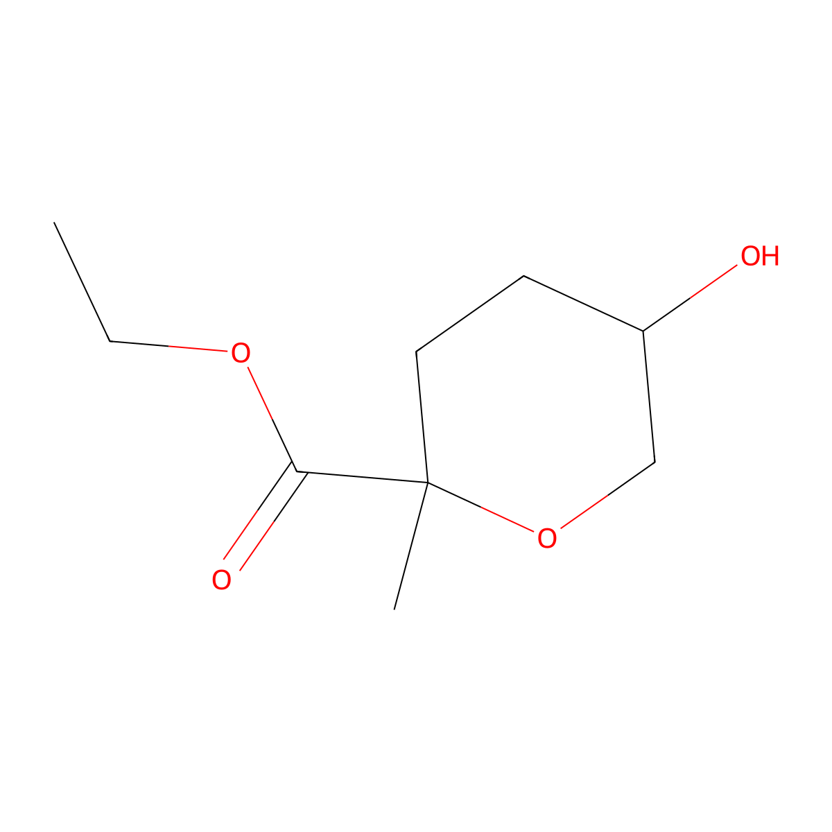 Ethyl 5-hydroxy-2-methyloxane-2-carboxylate molecular structure, CAS 2050691-60-4