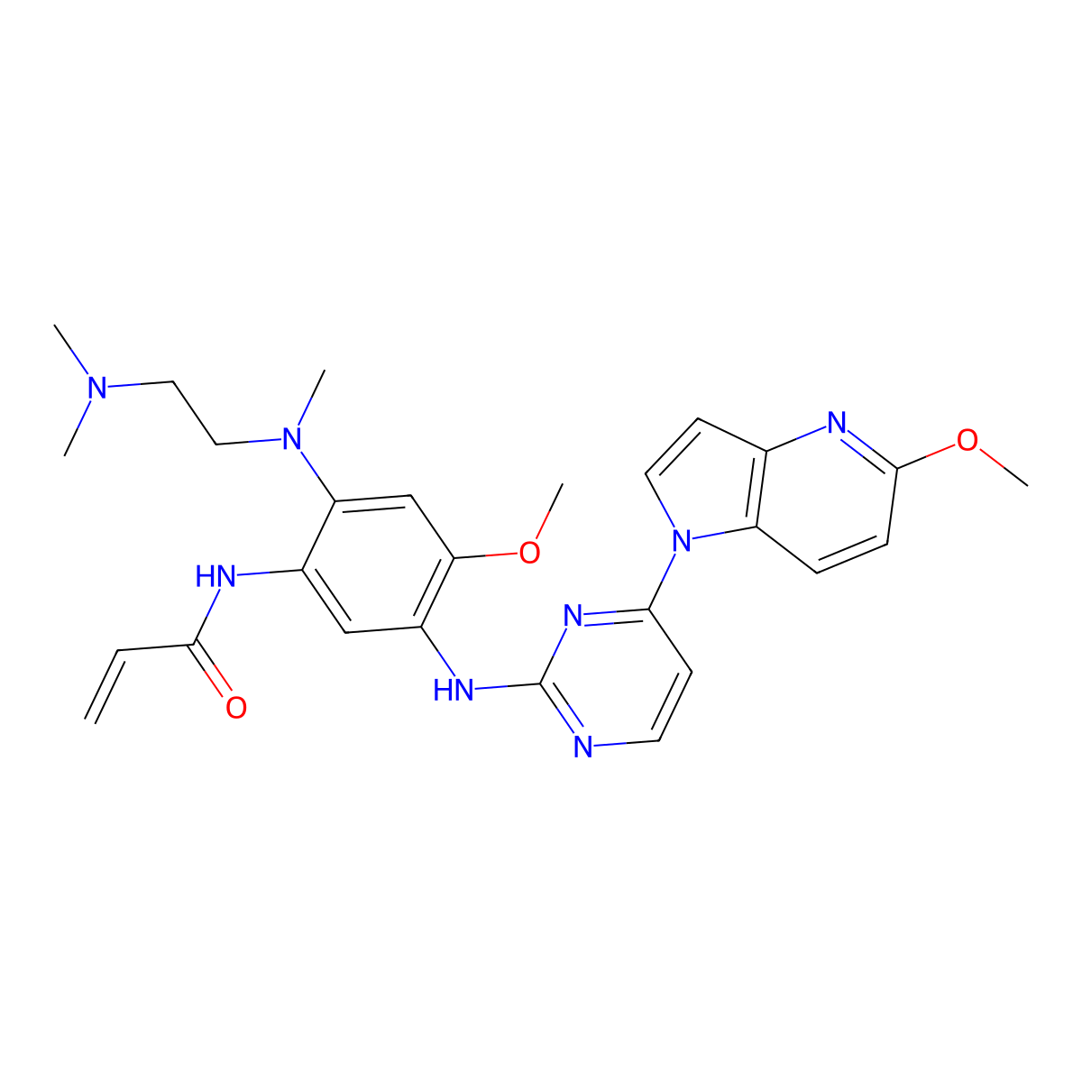 N-(2-((2-(Dimethylamino)ethyl)(methyl)amino)-4-methoxy-5-((4-(5-methoxy-1H-pyrrolo[3,2-b]pyridin-1-yl)pyrimidin-2-yl)amino)phenyl)acrylamide molecular structure, CAS 2050906-40-4