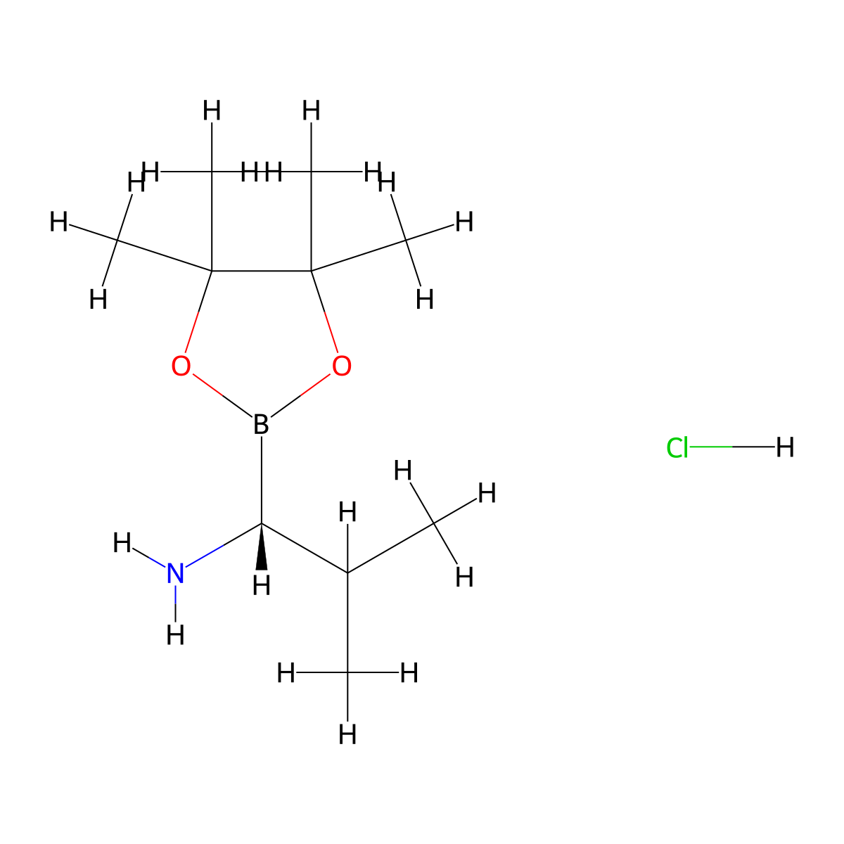 (1R)-2-methyl-1-(4,4,5,5-tetramethyl-1,3,2-dioxaborolan-2-yl)propan-1-amine hydrochloride molecular structure, CAS 2051578-41-5