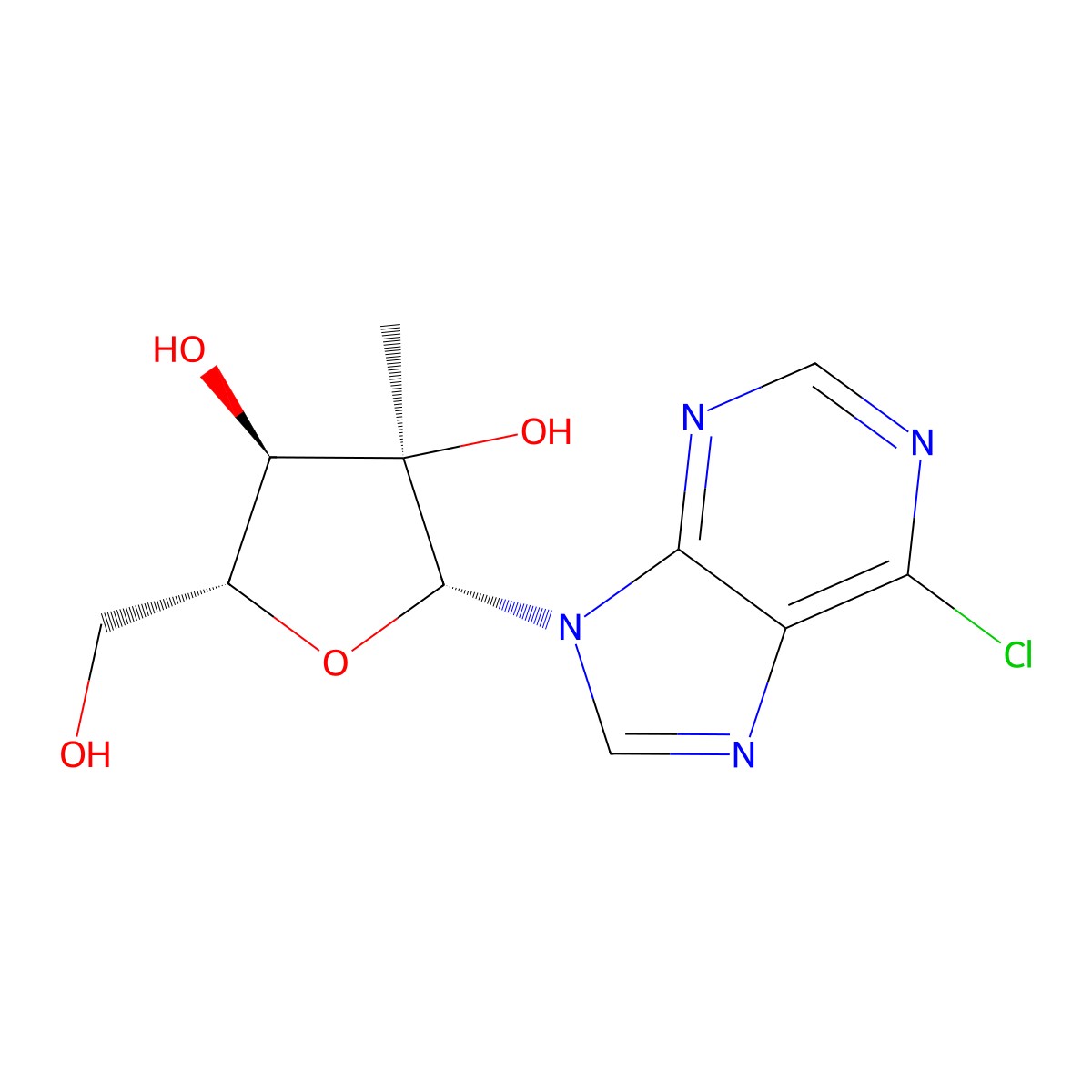 (2R,3R,4R,5R)-2-(6-Chloro-9H-purin-9-yl)-5-(hydroxymethyl)-3-methyltetrahydrofuran-3,4-diol molecular structure, CAS 205171-05-7