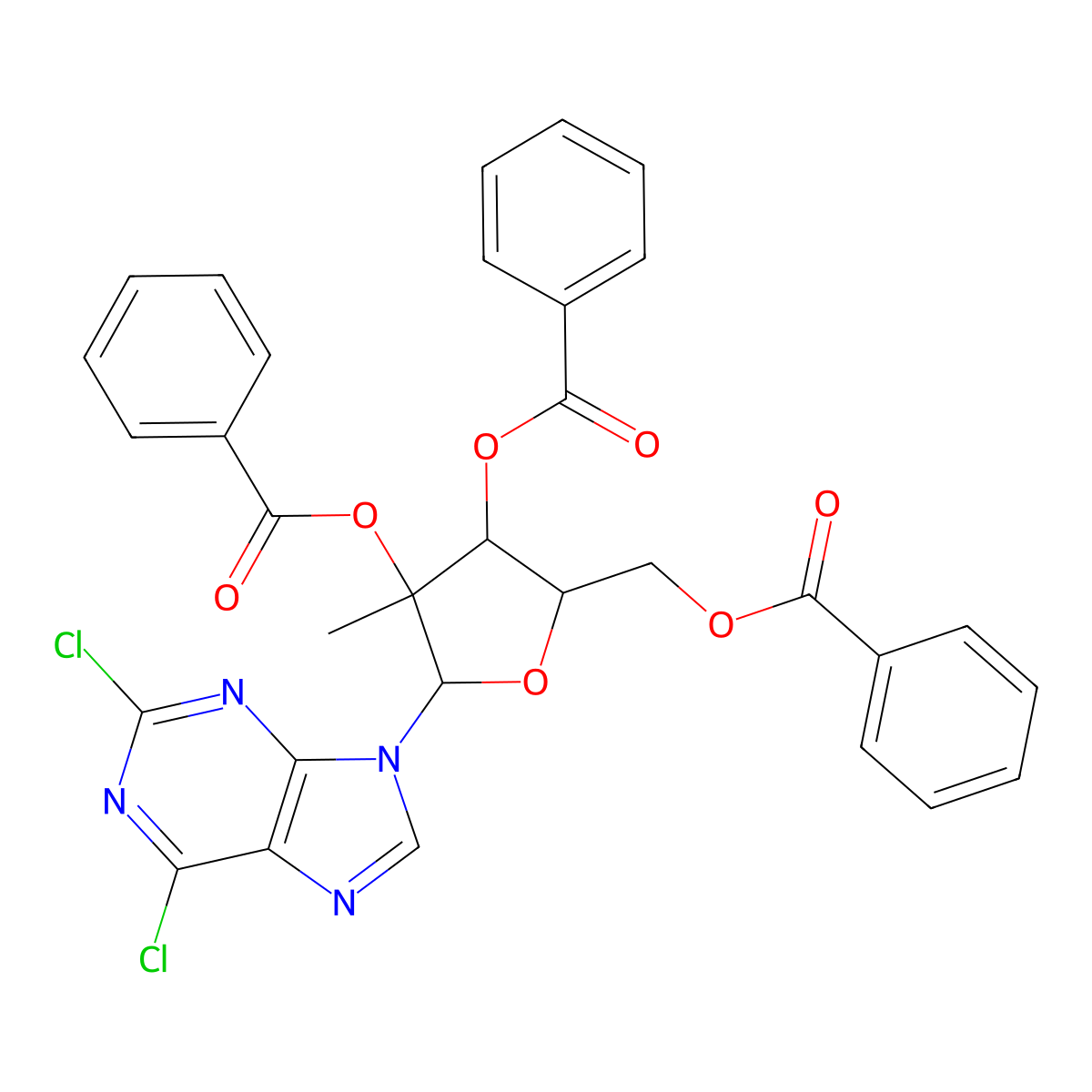 2,6-Dichloro-9-(2-c-methyl-2,3,5-tri-O-benzoyl-beta-D-ribofuranosyl)purine molecular structure, CAS 205171-10-4