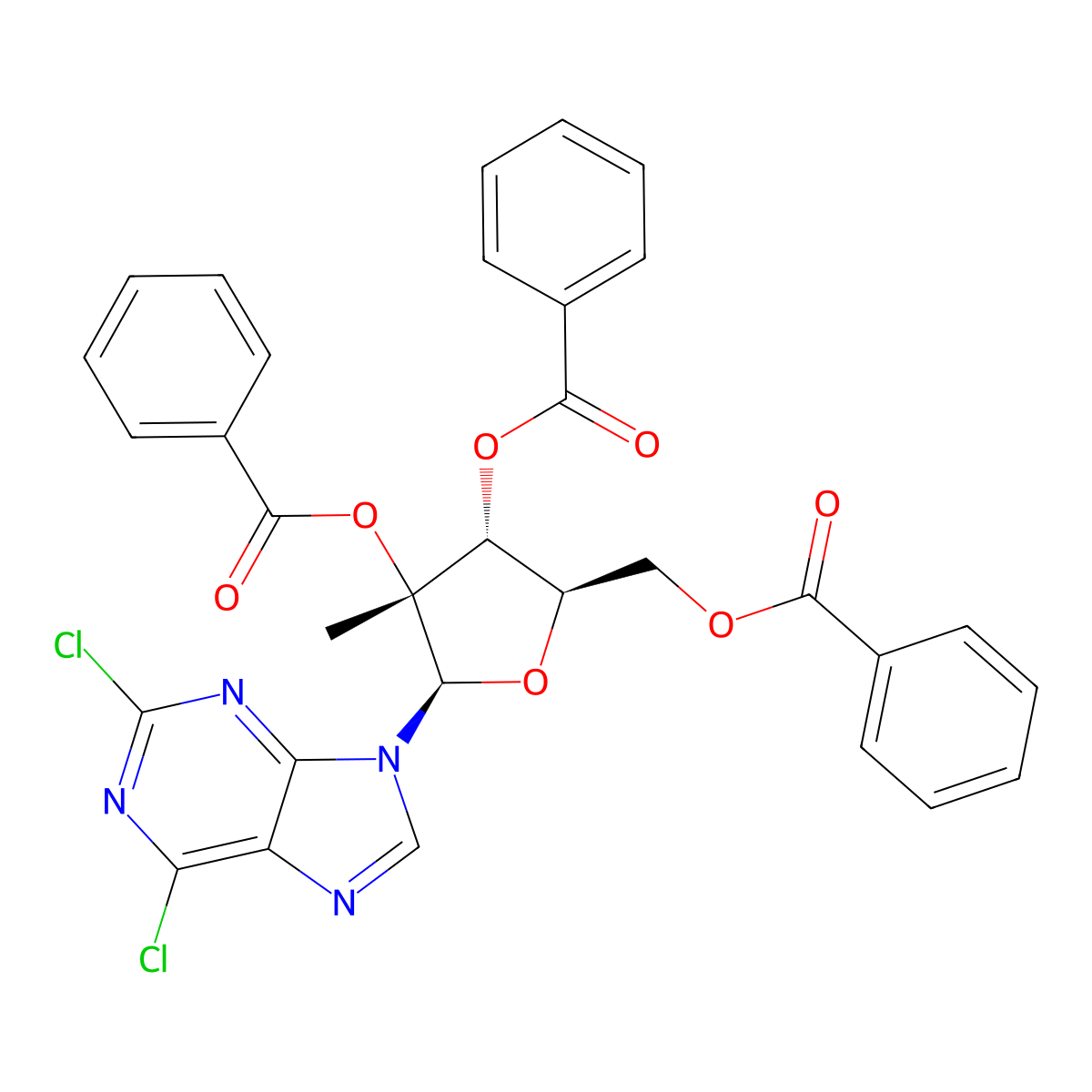 2,6-Dichloro-9-(2-c-methyl-2,3,5-tri-O-benzoyl-beta-D-ribofuranosyl)purine molecular structure, CAS 205171-10-4
