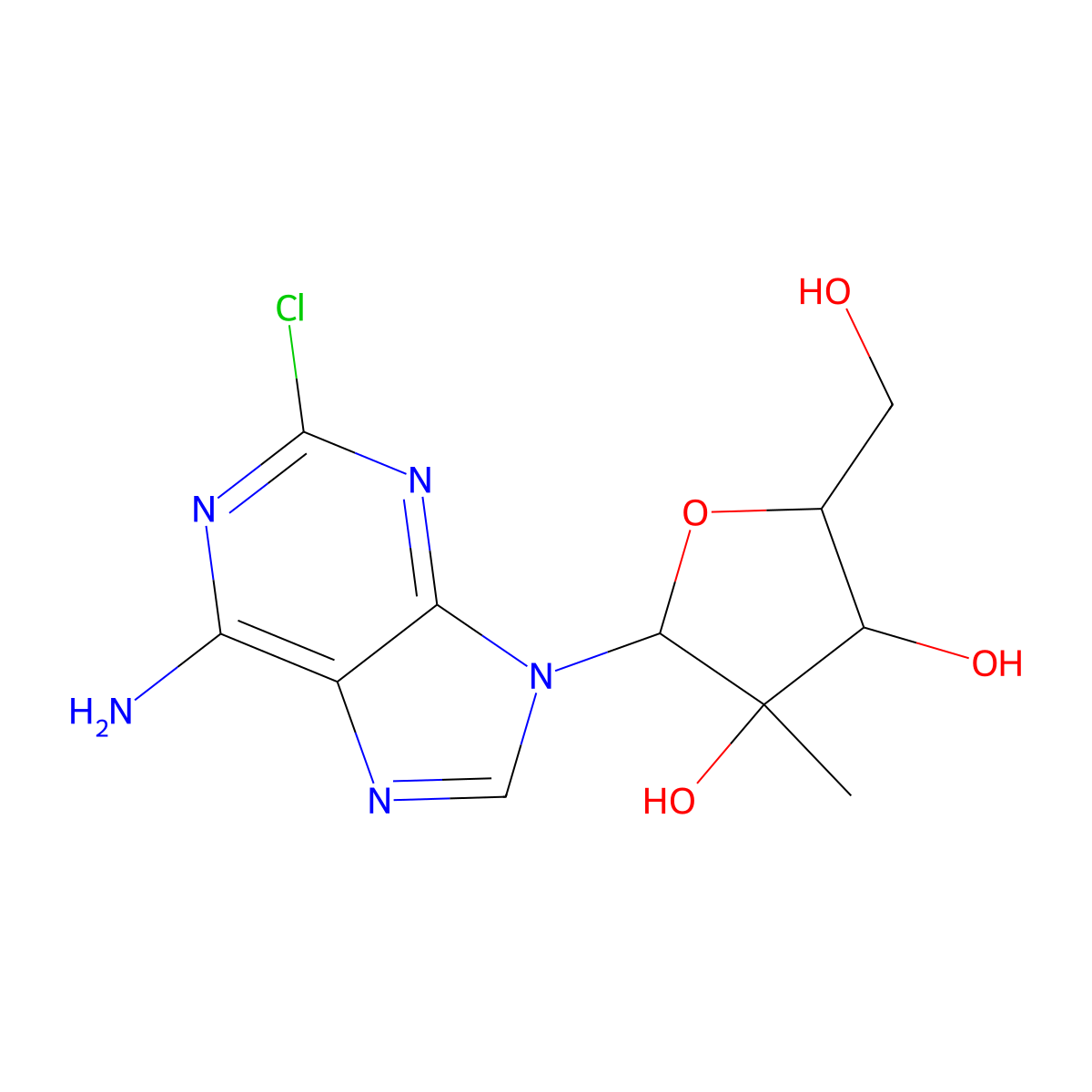 (2R,3R,4R,5R)-2-(6-amino-2-chloro-9H-purin-9-yl)-5-(hydroxymethyl)-3-methyltetrahydrofuran-3,4-diol molecular structure, CAS 205171-11-5