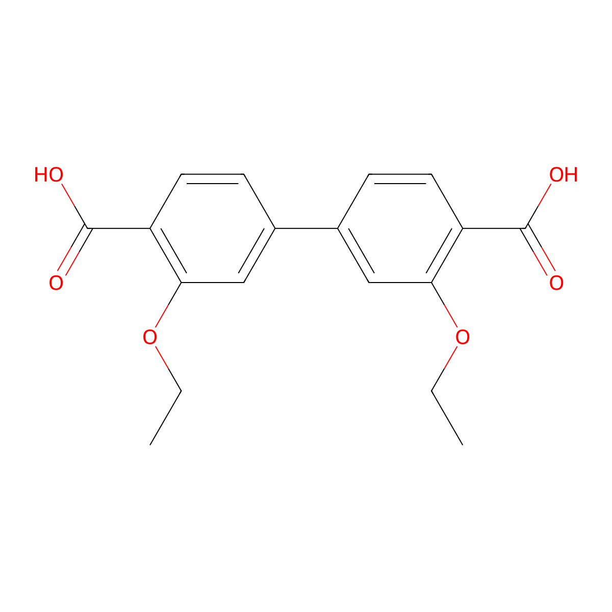 3,3'-Diethoxy-[1,1'-biphenyl]-4,4'-dicarboxylic acid molecular structure, CAS 2051918-30-8