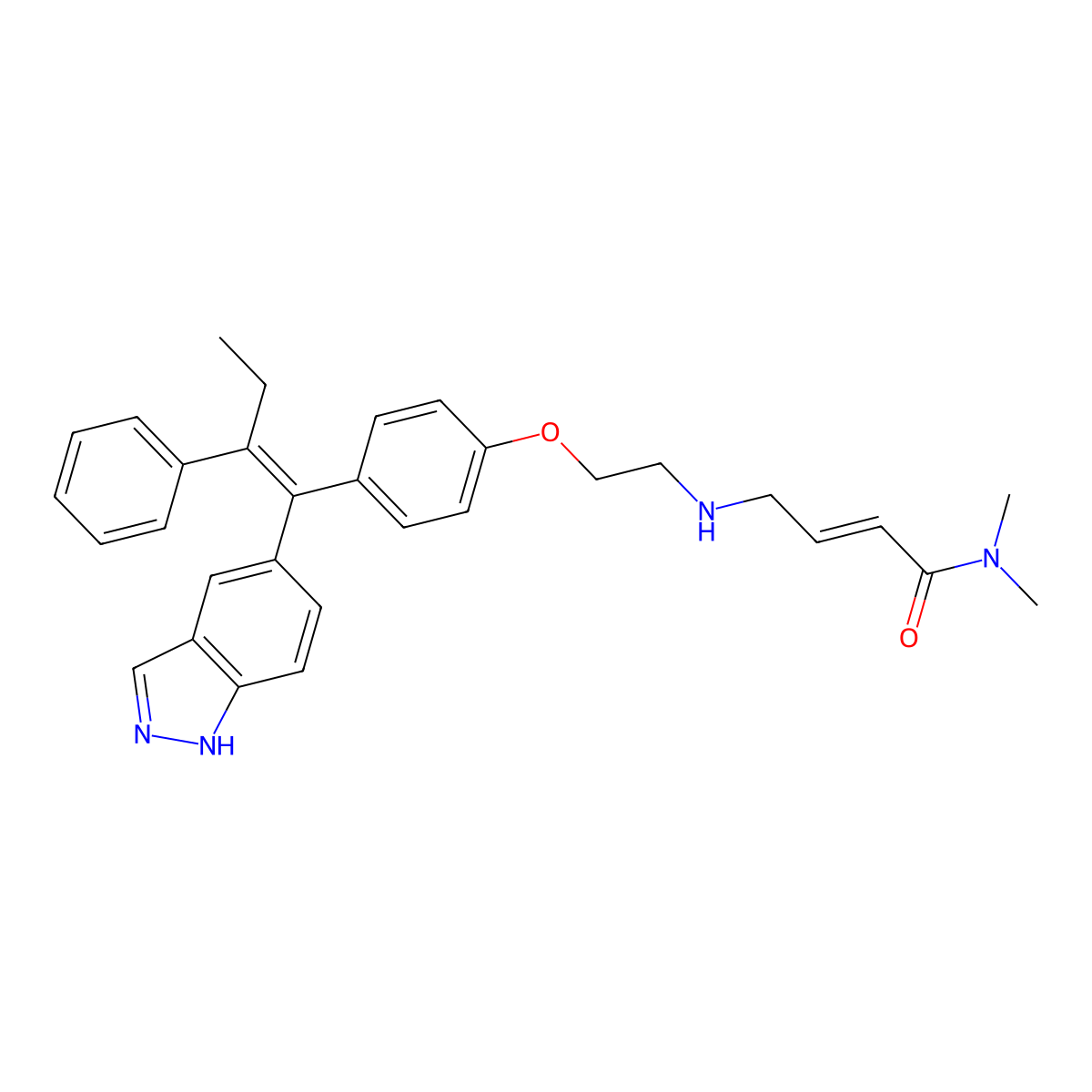 (2E)-4-((2-(4-((1E)-1-(1H-Indazol-5-yl)-2-phenyl-1-buten-1-yl)phenoxy)ethyl)amino)-N,N-dimethyl-2-butenamide molecular structure, CAS 2052128-15-9