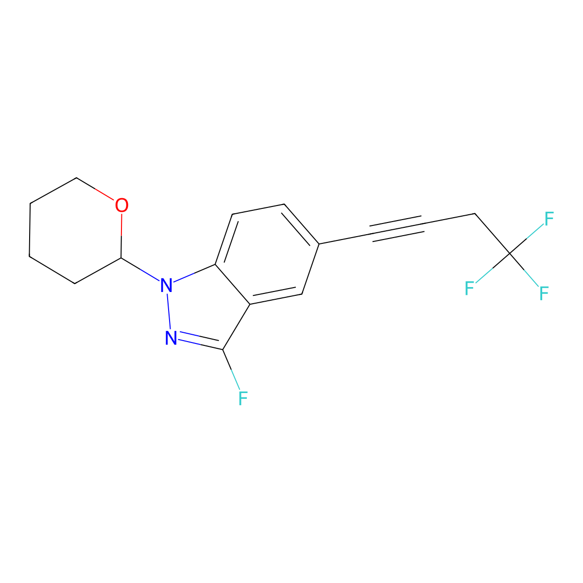 3-Fluoro-1-tetrahydropyran-2-yl-5-(4,4,4-trifluorobut-1-ynyl)indazole molecular structure, CAS 2052136-98-6