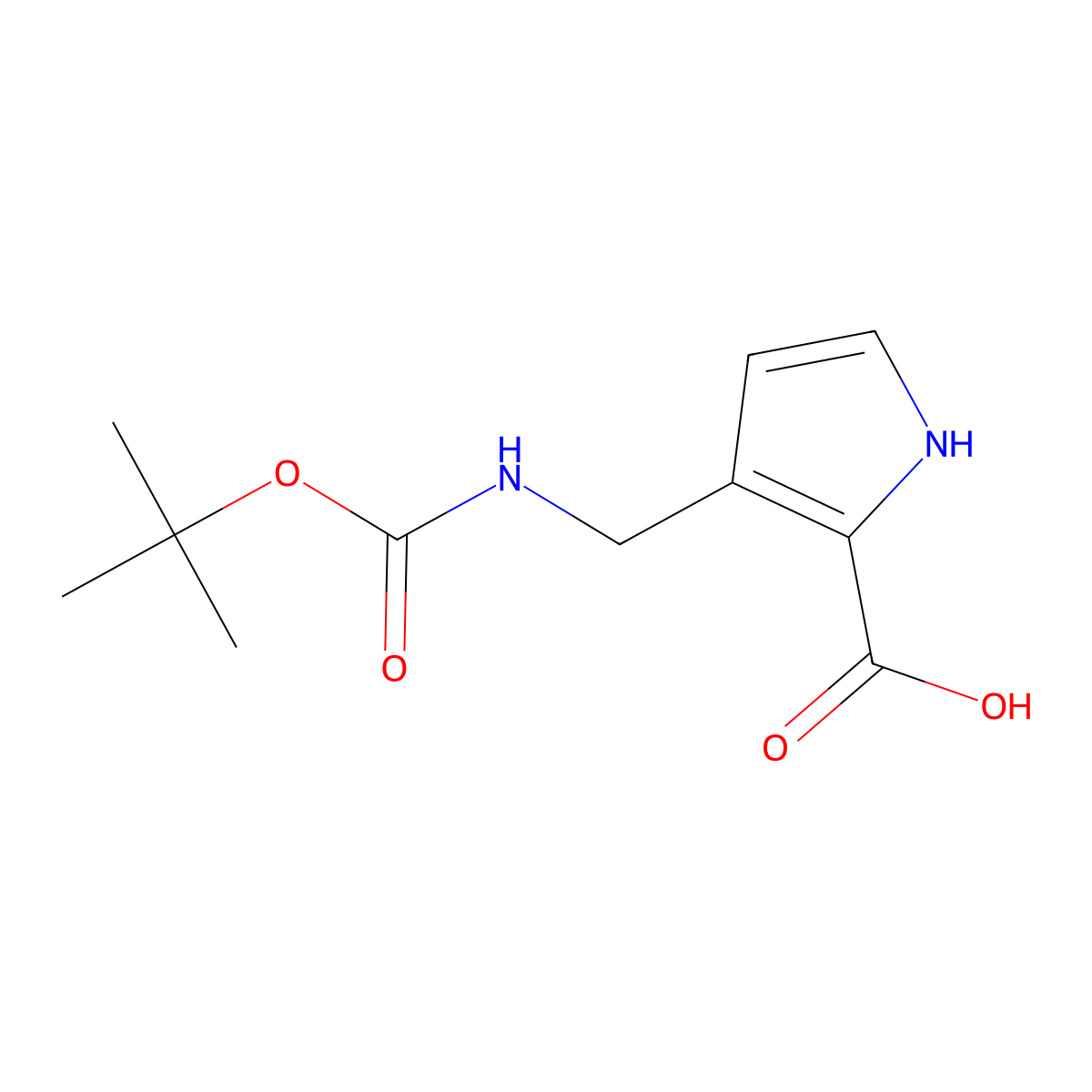 3-(((tert-butoxycarbonyl)amino)methyl)-1H-pyrrole-2-carboxylic acid molecular structure, CAS 2052290-67-0