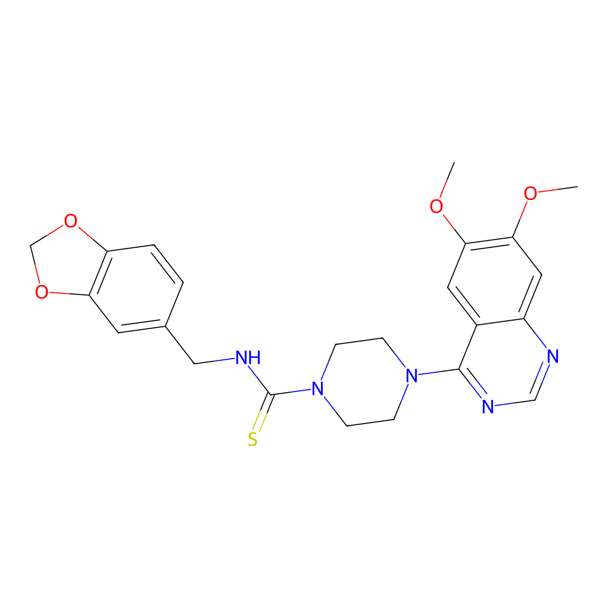 N-(1,3-benzodioxol-5-ylmethyl)-4-(6,7-dimethoxyquinazolin-4-yl)piperazine-1-carbothioamide molecular structure, CAS 205256-55-9