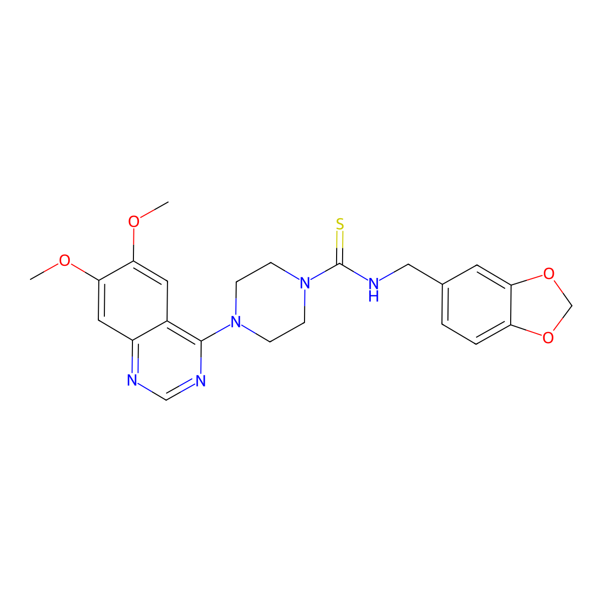 N-(1,3-benzodioxol-5-ylmethyl)-4-(6,7-dimethoxyquinazolin-4-yl)piperazine-1-carbothioamide molecular structure, CAS 205256-55-9