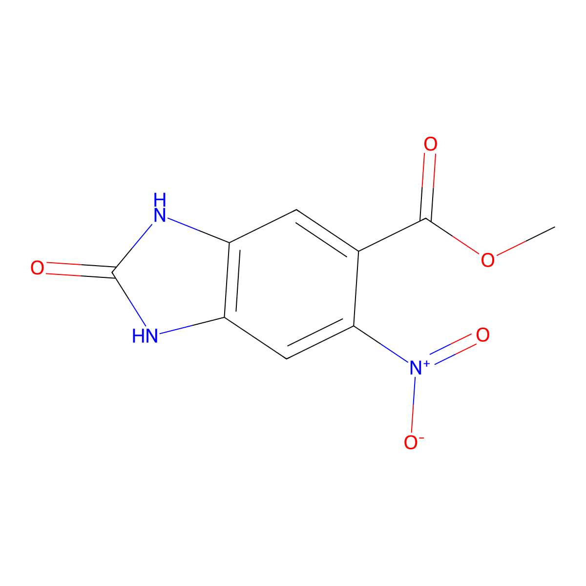 methyl 6-nitro-2-oxo-2,3-dihydro-1H-1,3-benzodiazole-5-carboxylate molecular structure, CAS 205259-23-0