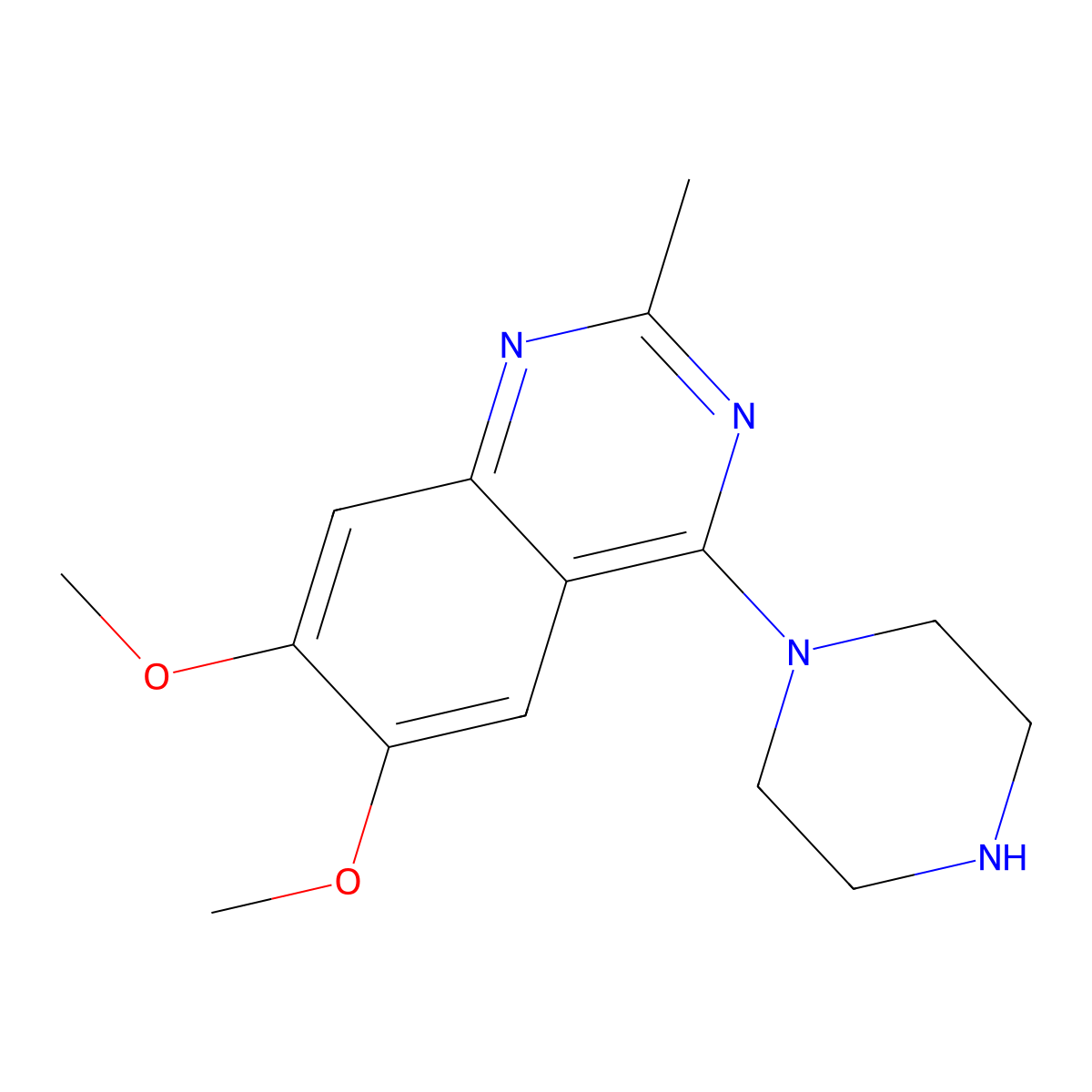 6,7-Dimethoxy-2-methyl-4-(piperazin-1-YL)quinazoline molecular structure, CAS 205260-07-7