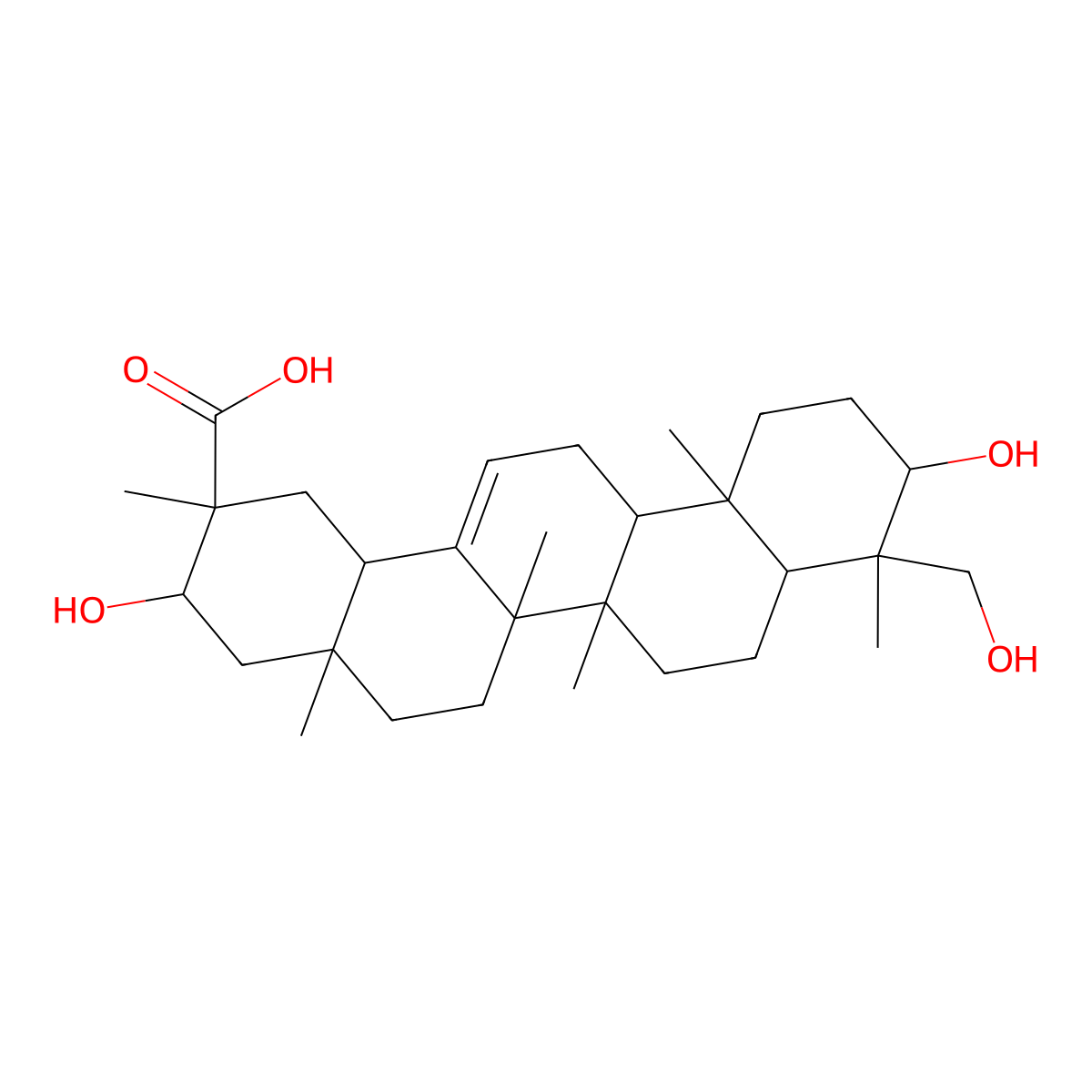 Olean-12-en-29-oic acid, 3,21,23-trihydroxy-, (3beta,4beta,20alpha,21alpha)- molecular structure, CAS 20528-70-5