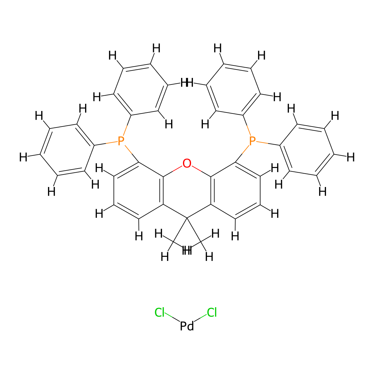 Dichloro-(4,5-bis(diphenylphosphino)-9,9-dimethylxanthene)palladium(II) molecular structure, CAS 205319-10-4