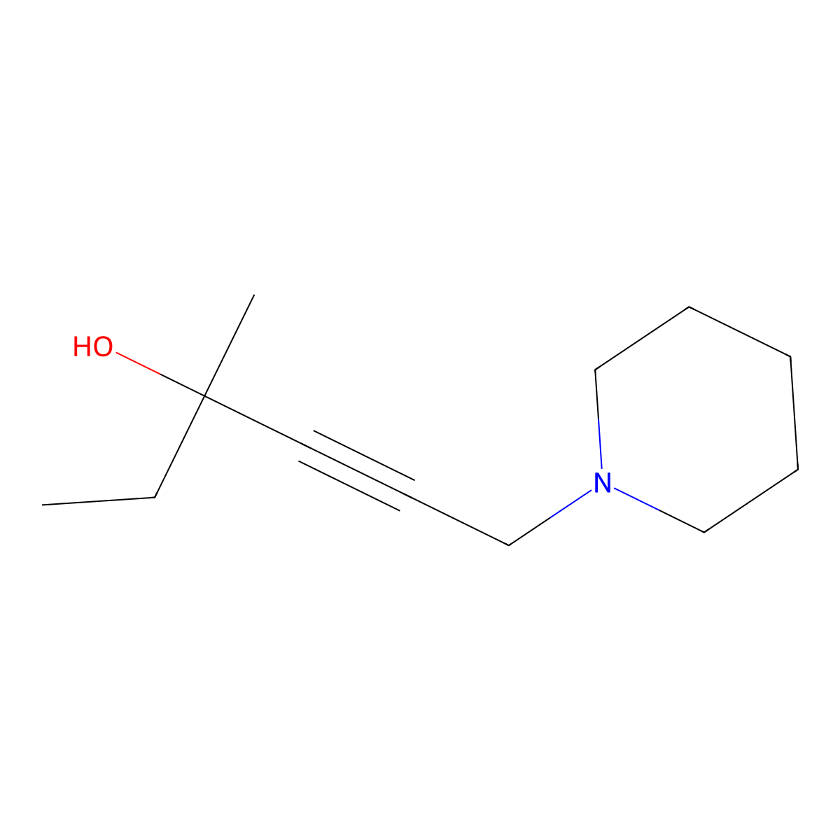 4-Hexyn-3-ol, 3-methyl-6-piperidino- molecular structure, CAS 20536-88-3
