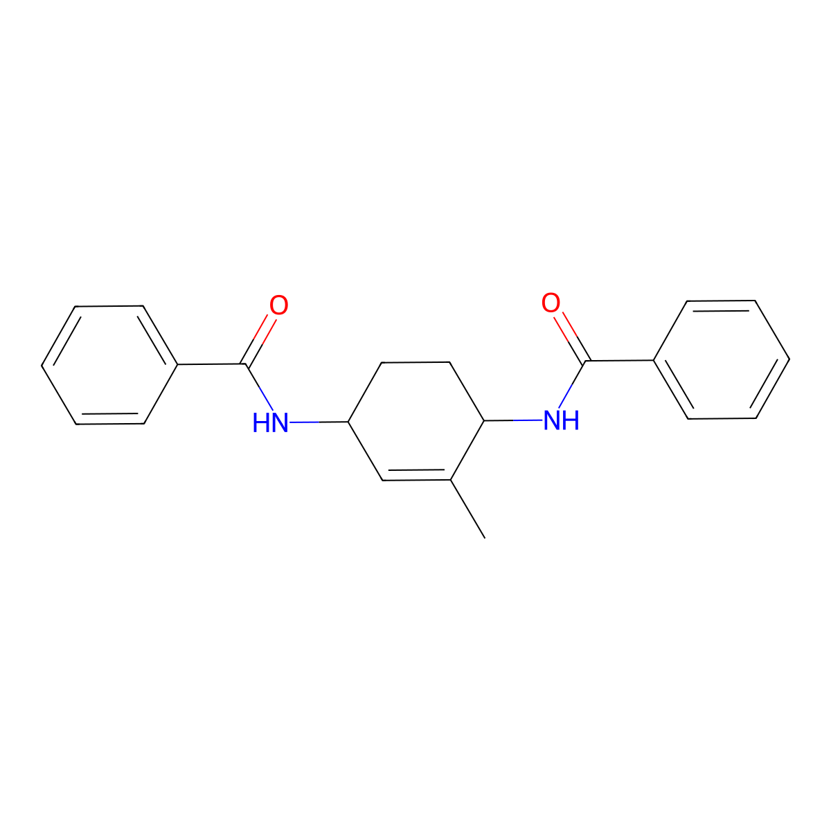 N,N'-((1S,4R)-2-methylcyclohex-2-ene-1,4-diyl)dibenzamide (racemic) molecular structure, CAS 2053651-95-7