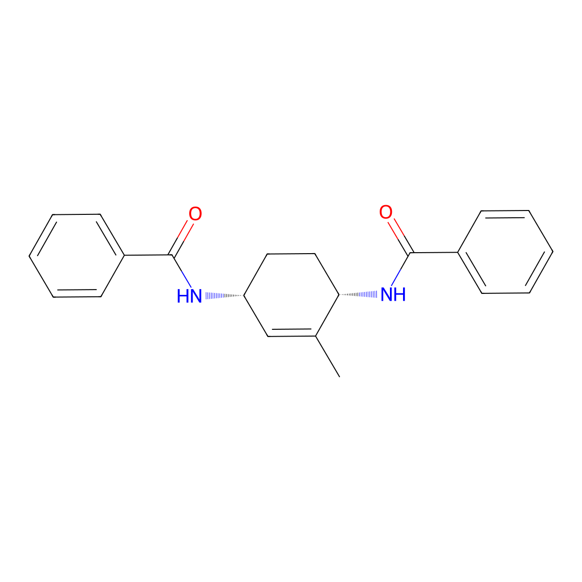 N,N'-((1S,4R)-2-methylcyclohex-2-ene-1,4-diyl)dibenzamide (racemic) molecular structure, CAS 2053651-95-7