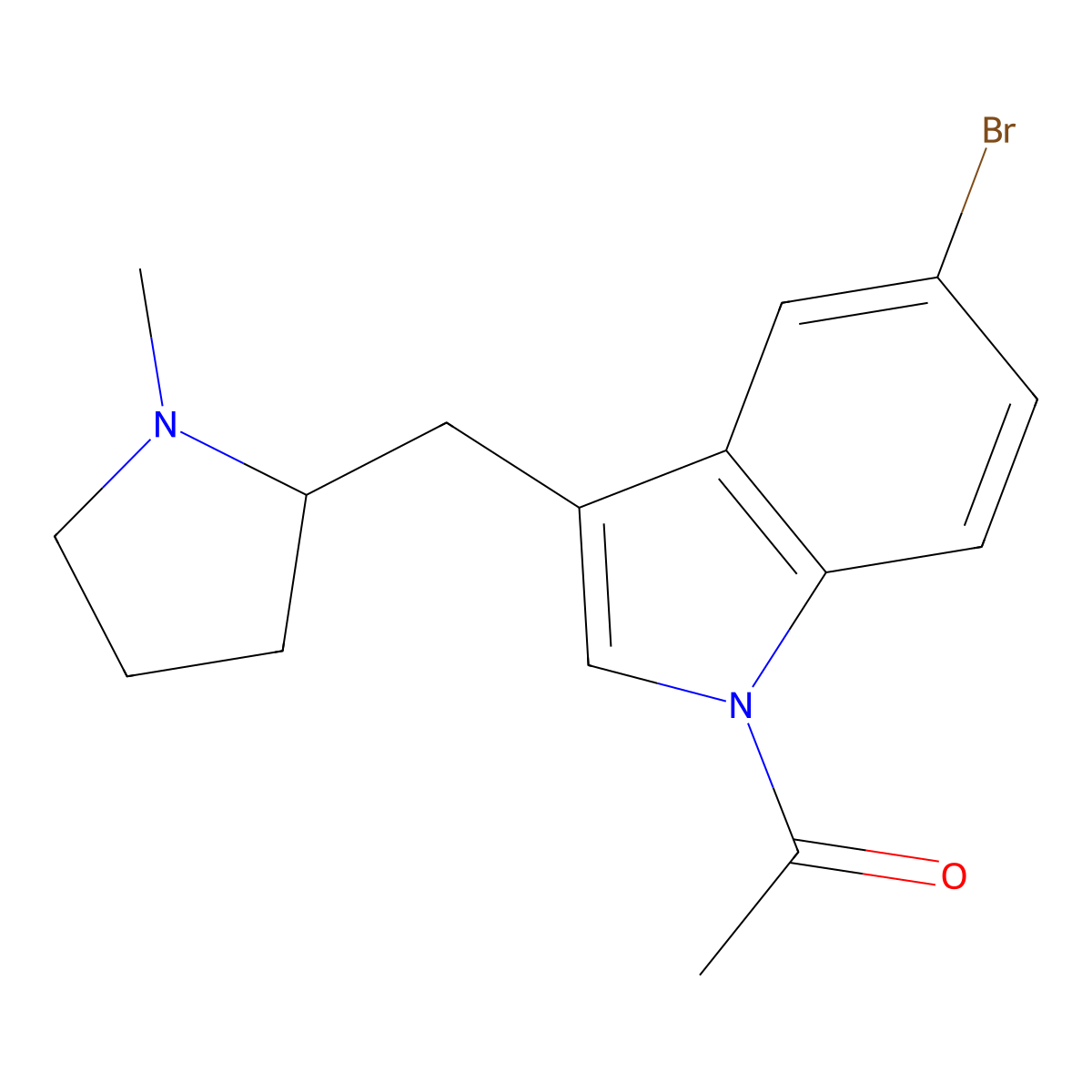 (R)-1-(5-Bromo-3-((1-methylpyrrolidin-2-yl)methyl)-1H-indol-1-yl)ethanone molecular structure, CAS 205369-12-6