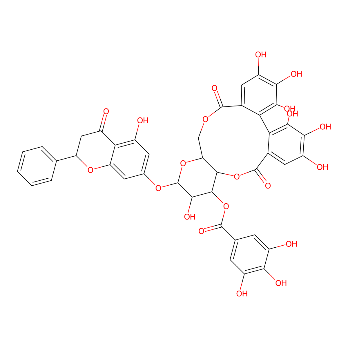 Pinocembrin 7-O-(3''-galloyl-4'',6''-(S)-hexahydroxydiphenoyl)-beta-D-glucose molecular structure, CAS 205370-59-8