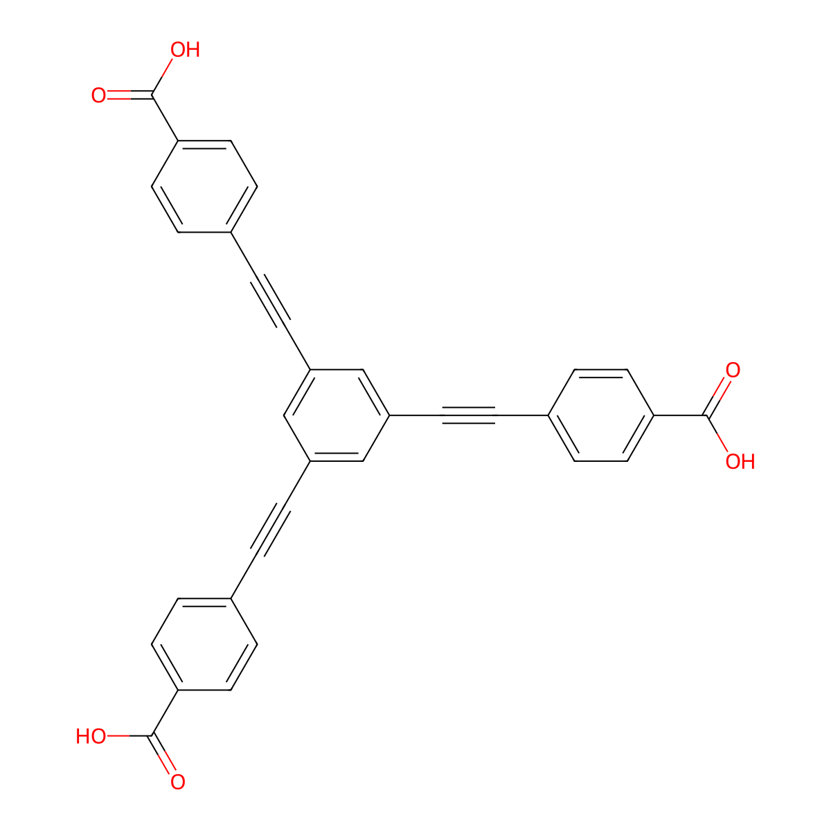 4,4',4''-(Benzene-1,3,5-triyltri(ethyne-2,1-diyl))tribenzoic acid molecular structure, CAS 205383-17-1