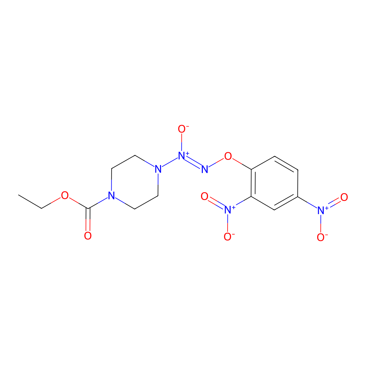Ethyl 4-(2-(2,4-dinitrophenoxy)-1-oxidodiazenyl)-1-piperazinecarboxylate molecular structure, CAS 205432-12-8
