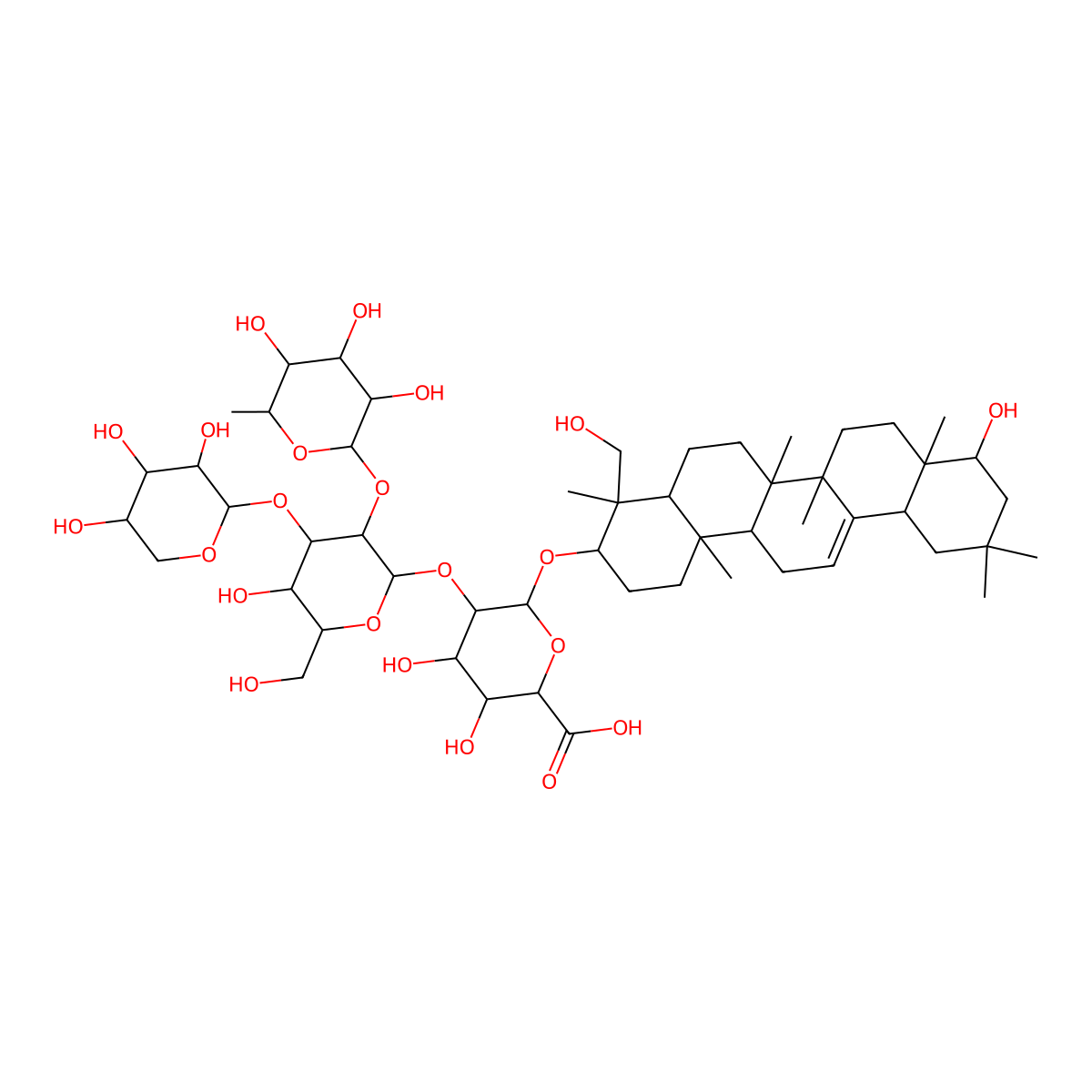 (2S,3S,4S,5R,6R)-6-[[(3S,4S,6aR,6bS,8aR,9R,12aS,14bR)-9-hydroxy-4-(hydroxymethyl)-4,6a,6b,8a,11,11,14b-heptamethyl-1,2,3,4a,5,6,7,8,9,10,12,12a,14,14a-tetradecahydropicen-3-yl]oxy]-3,4-dihydroxy-5-[(2S,3R,4S,5S,6R)-5-hydroxy-6-(hydroxymethyl)-3-[(2S,3R,4R,5R,6S)-3,4,5-trihydroxy-6-methyloxan-2-yl]oxy-4-[(2S,3R,4S,5S)-3,4,5-trihydroxyoxan-2-yl]oxyoxan-2-yl]oxyoxane-2-carboxylic acid molecular structure, CAS 205441-52-7