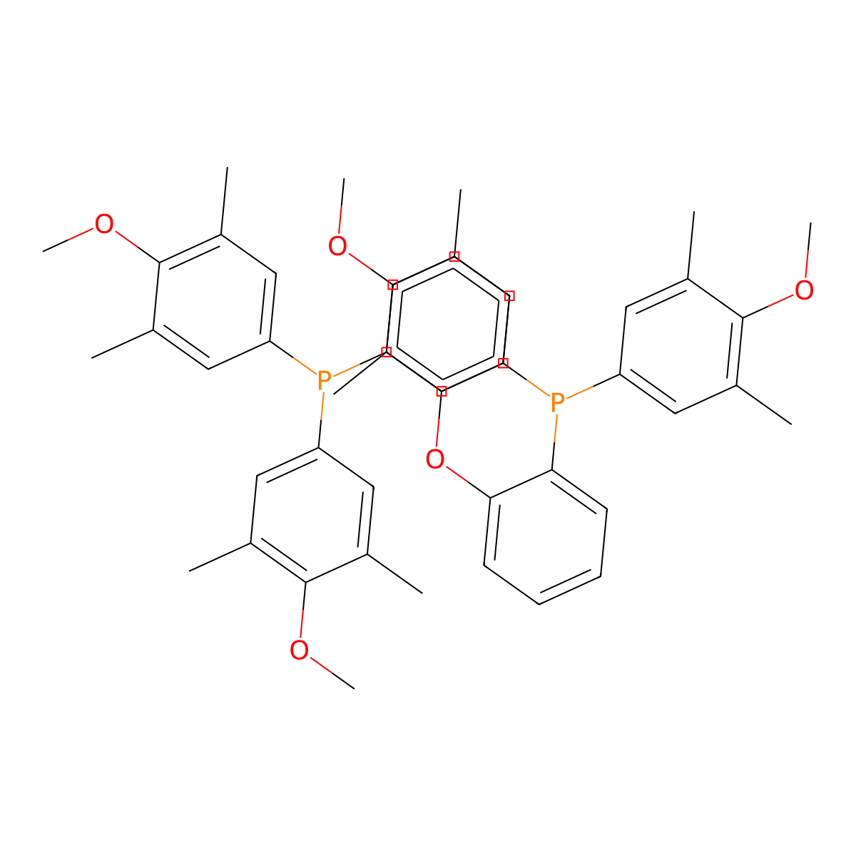 (Oxybis(2,1-phenylene))bis(bis(4-methoxy-3,5-dimethylphenyl)phosphine) molecular structure, CAS 2054939-79-4